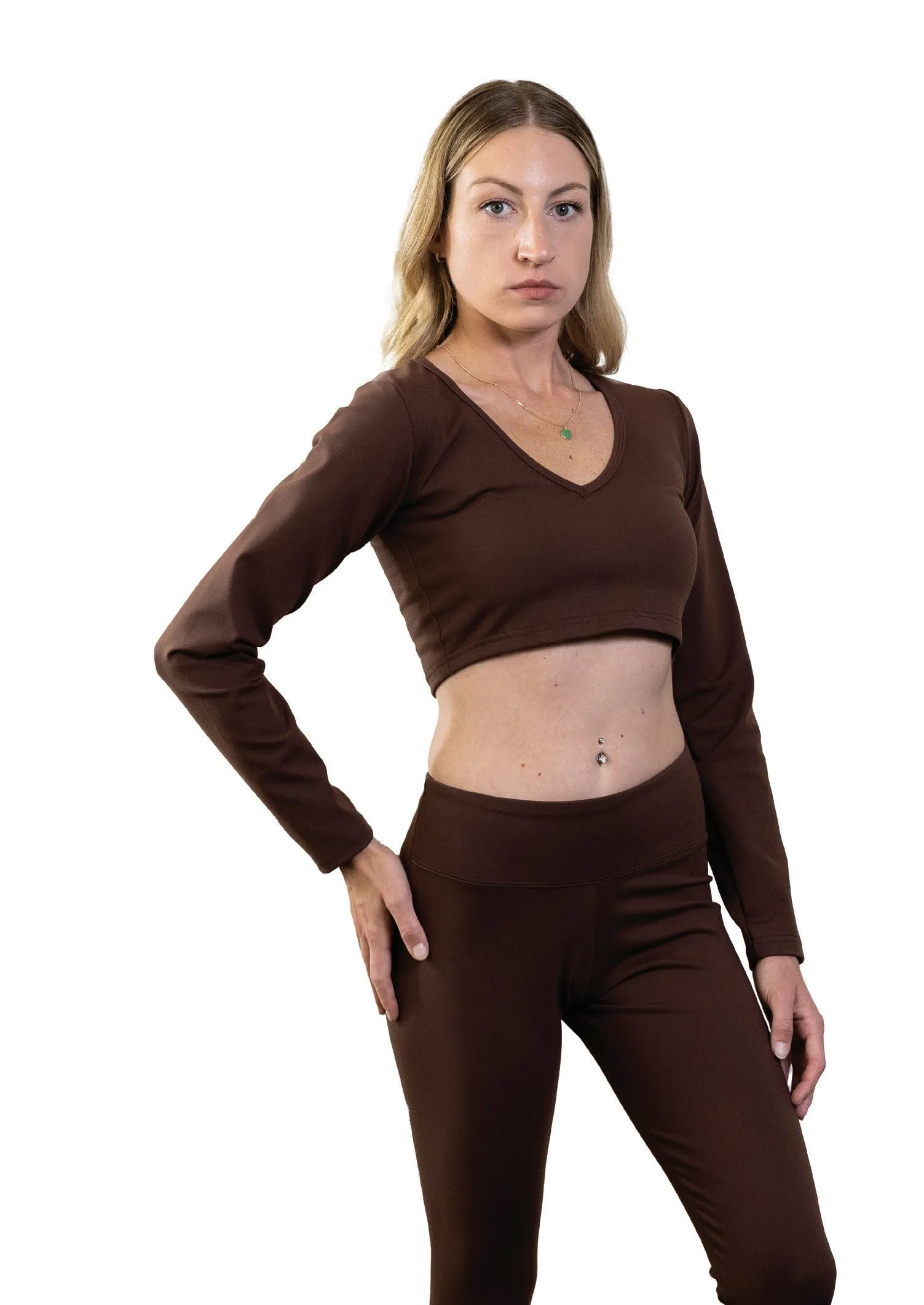 Cropped V-Neck Long Sleeve Tee sold by rebels