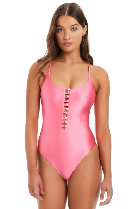 Women's Shine Solids One Piece Swimsuit - Pink sold by Red Carter