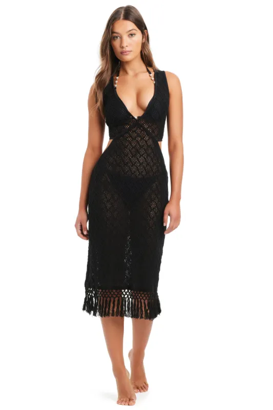 Women's Crochet Midi Cover Up Dress - Black sold by Red Carter