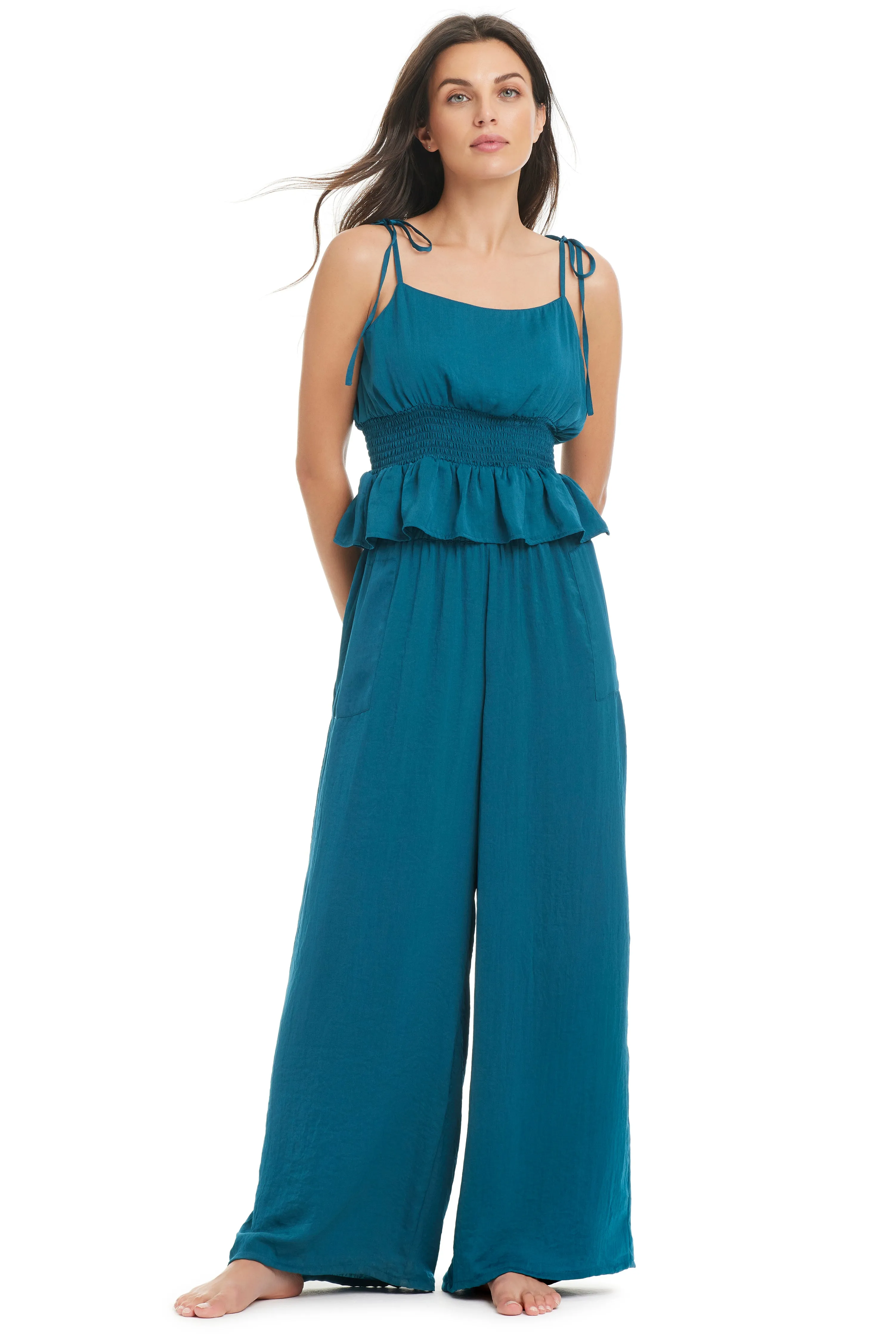 Women's Hammered Satin Peplum Top sold by Red Carter