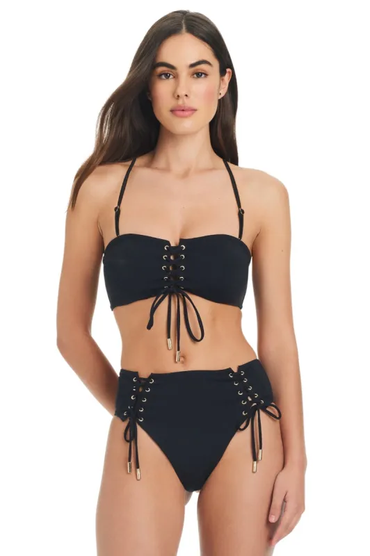 Shine Solids Lace-Up Bandeau Bikini Top sold by Red Carter