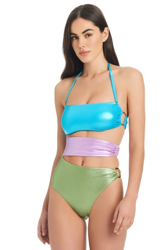 Women's Colorblock Multi Bandeau One Piece Swimsuit sold by Red Carter