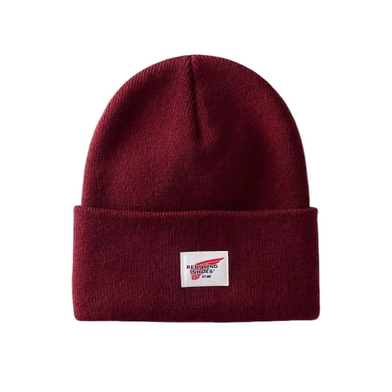 Logo Knit Beanie Hat - Burgundy 97479 sold by Red Wing Shoes