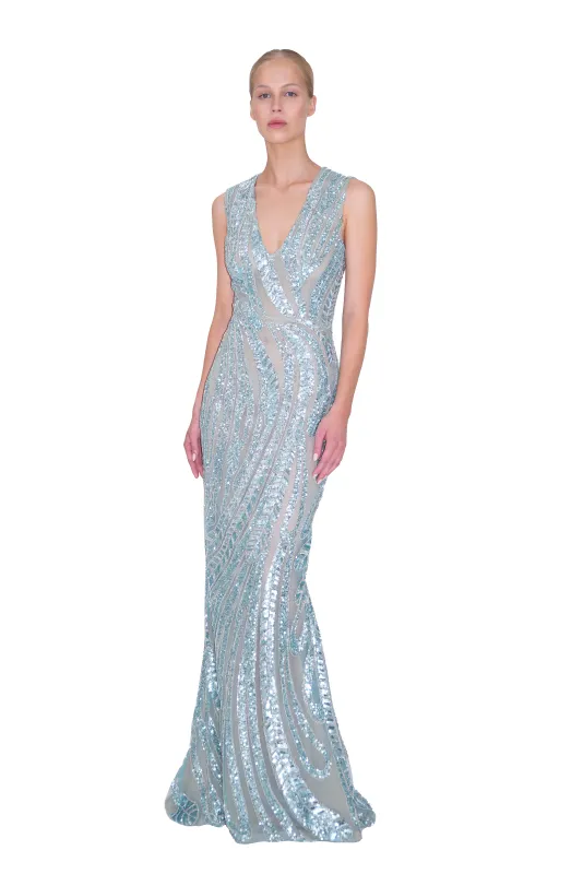 SLEEVELESS SEQUIN AND BEAD EMBROIDERED TULLE GOWN (PRE-ORDER 8 WEEKS DELIVERY) sold by Reem Acra