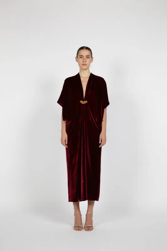 V-NECK MIDI VELVET KAFTAN W/ EMBROIDERED DETAIL sold by Reem Acra