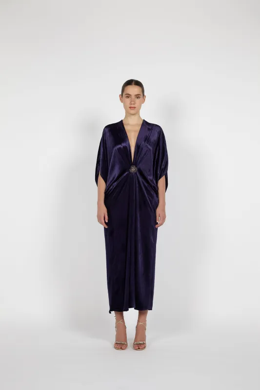 V-NECK MIDI VELVET KAFTAN W/ EMBROIDERED DETAIL sold by Reem Acra