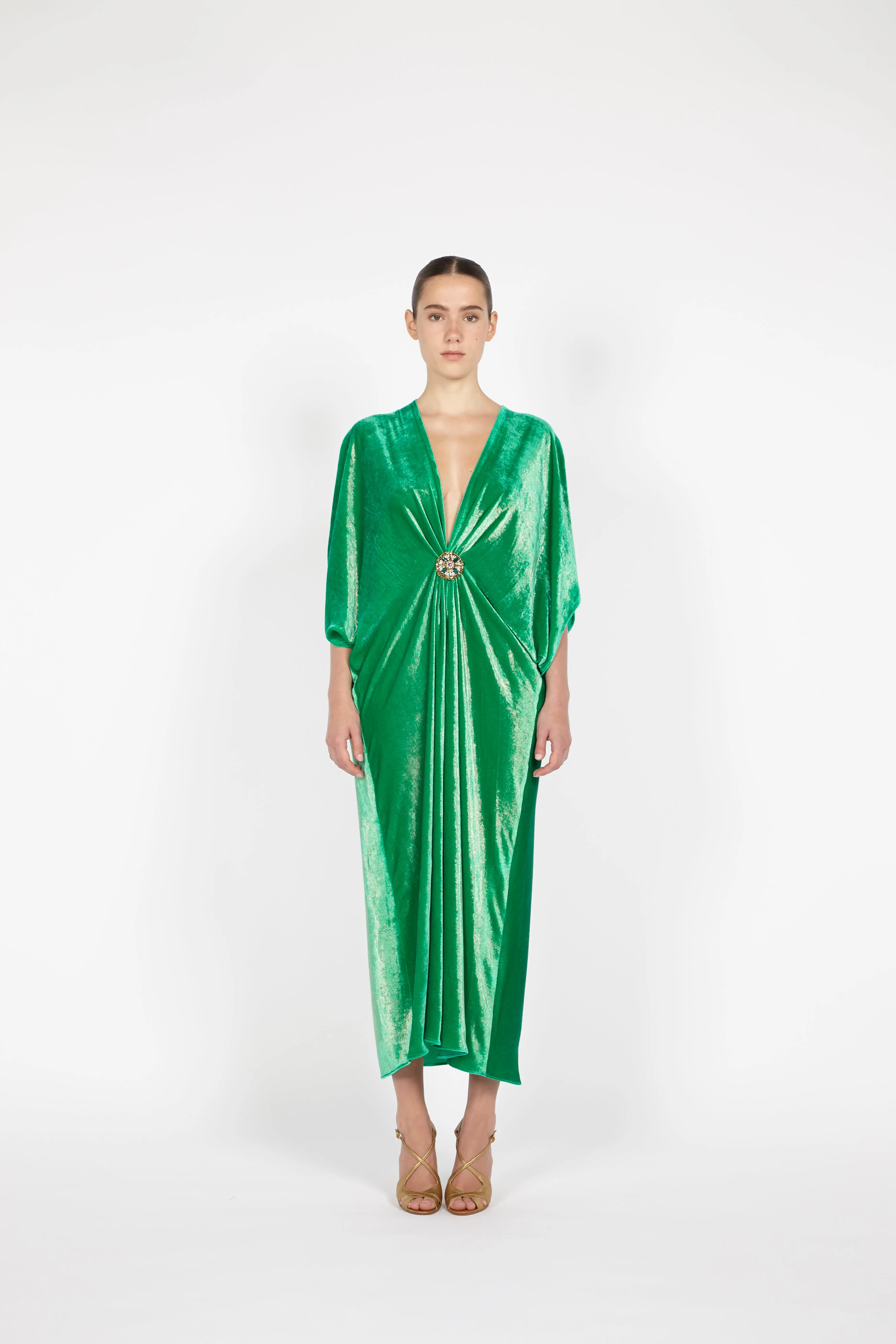 V-NECK MIDI VELVET KAFTAN W/ EMBROIDERED DETAIL sold by Reem Acra