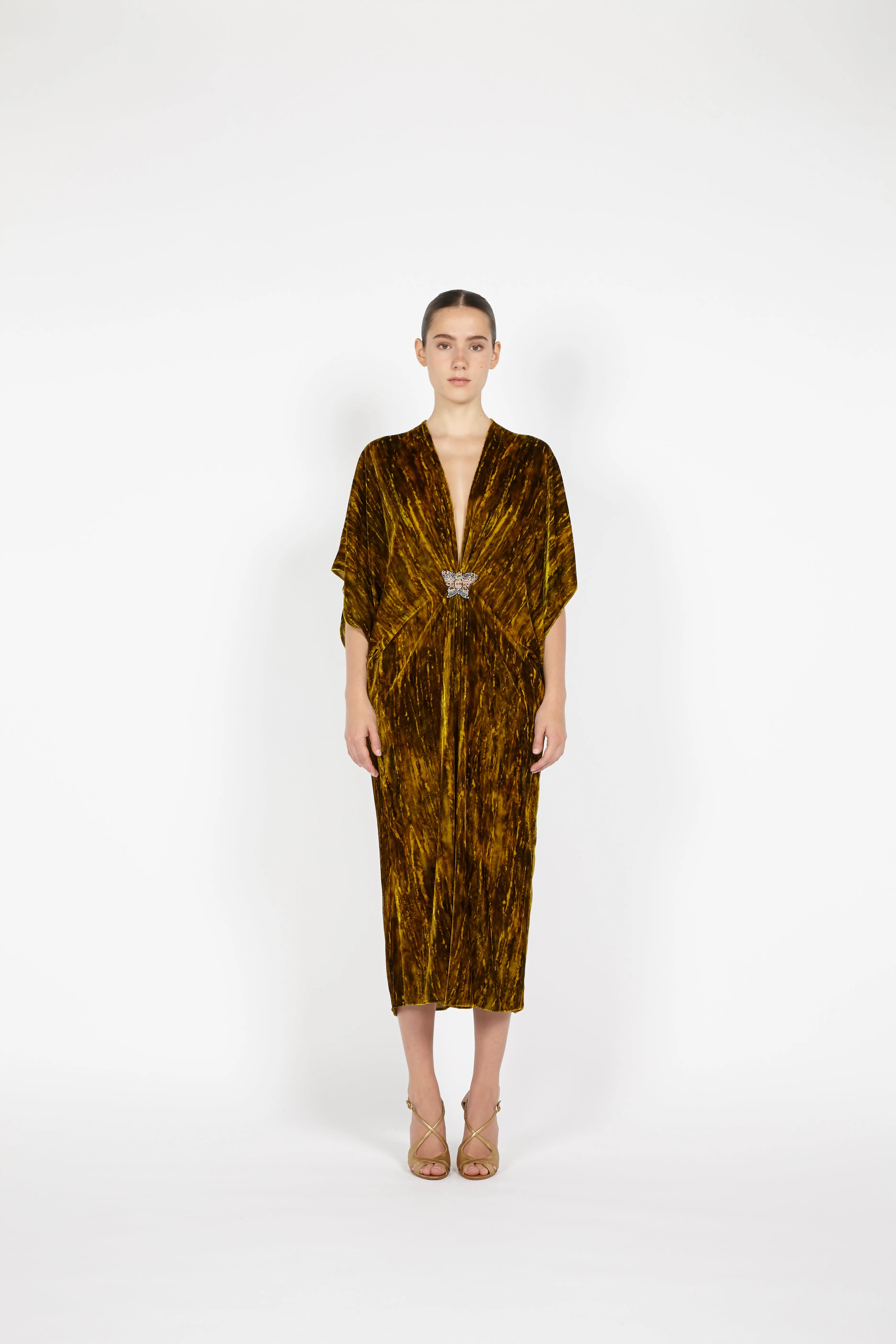 V-NECK MIDI VELVET KAFTAN W/ EMBROIDERED DETAIL sold by Reem Acra