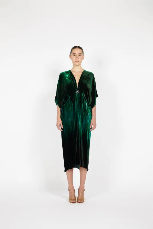 V-NECK MIDI VELVET KAFTAN W/ EMBROIDERED DETAIL made by Reem Acra