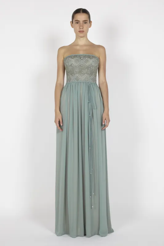 CHIFFON GOWN WITH EMBROIDERED BODICE sold by Reem Acra