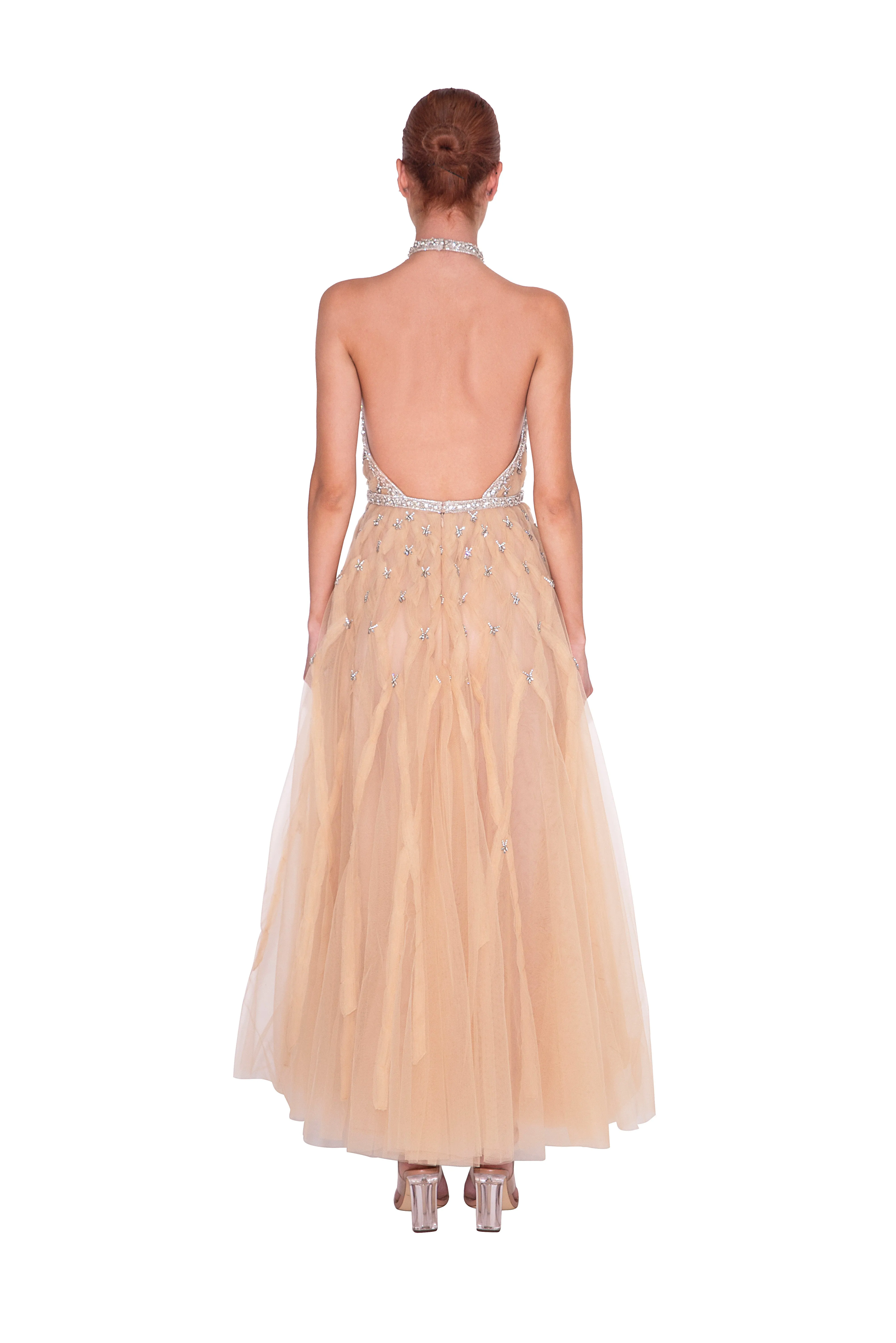 HALTER NECK TULLE MIDI GOWN W/ BEADED DETAIL sold by Reem Acra product image thumbnail 2