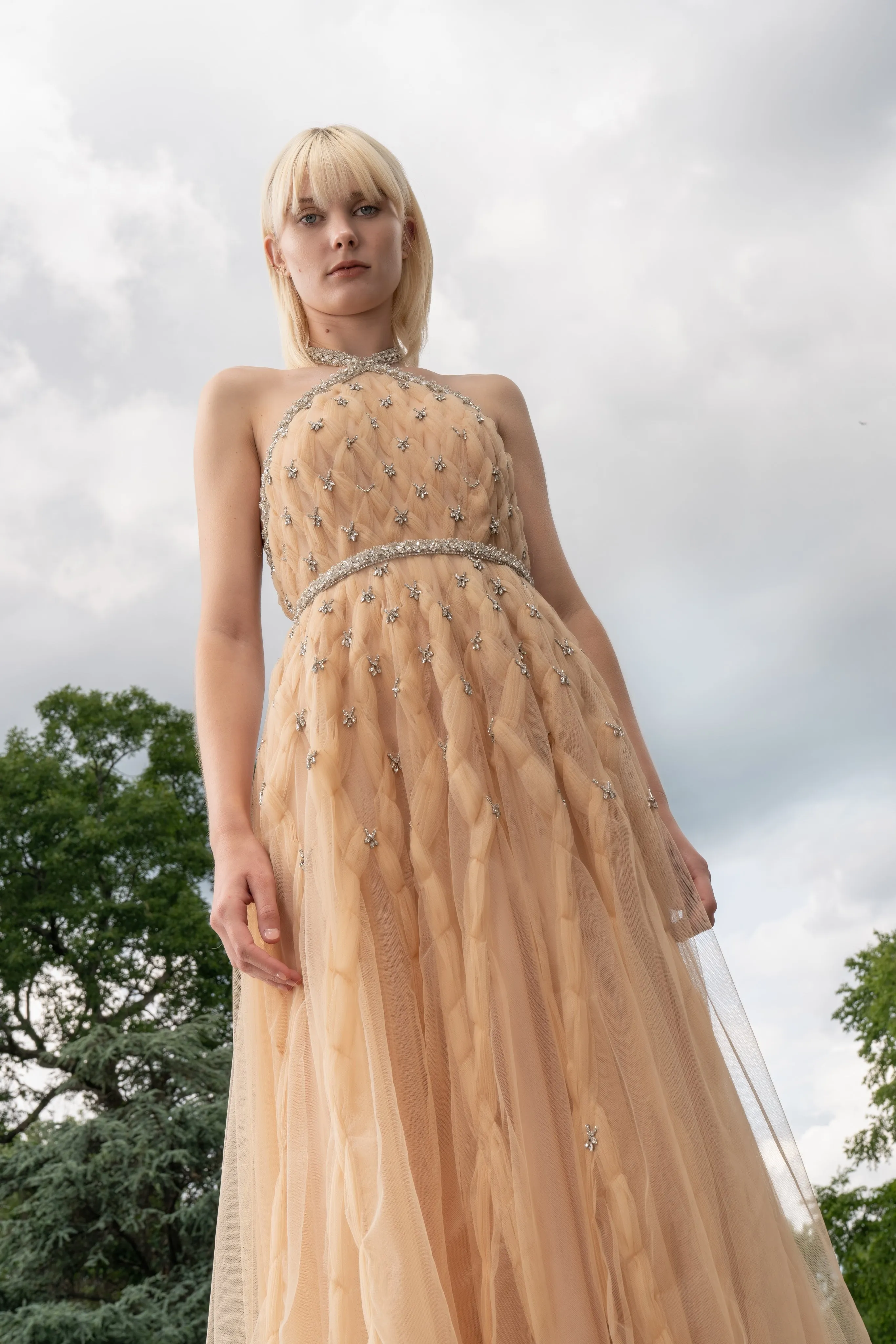 HALTER NECK TULLE MIDI GOWN W/ BEADED DETAIL sold by Reem Acra product image thumbnail 3