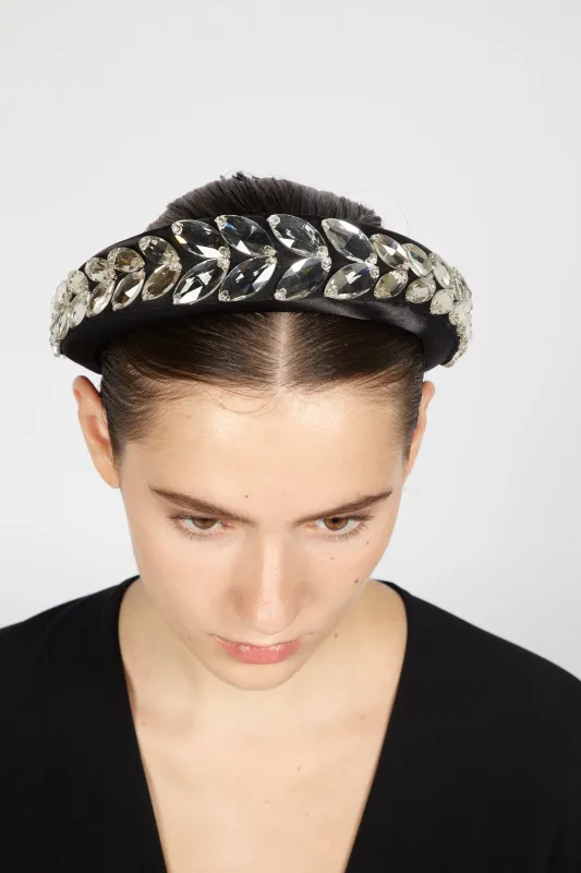 OVERSIZED EMBROIDERED HEADBAND WITH LARGE OVAL CRYSTALS sold by Reem Acra