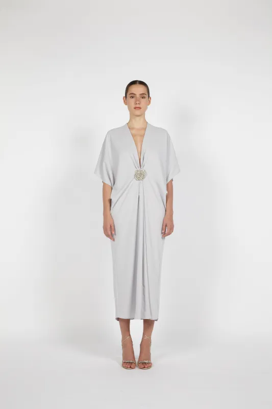 MIDI CREPE KAFTAN W/ EMBROIDERED DETAIL sold by Reem Acra