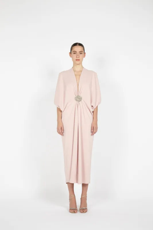 MIDI CREPE KAFTAN W/ EMBROIDERED DETAIL sold by Reem Acra