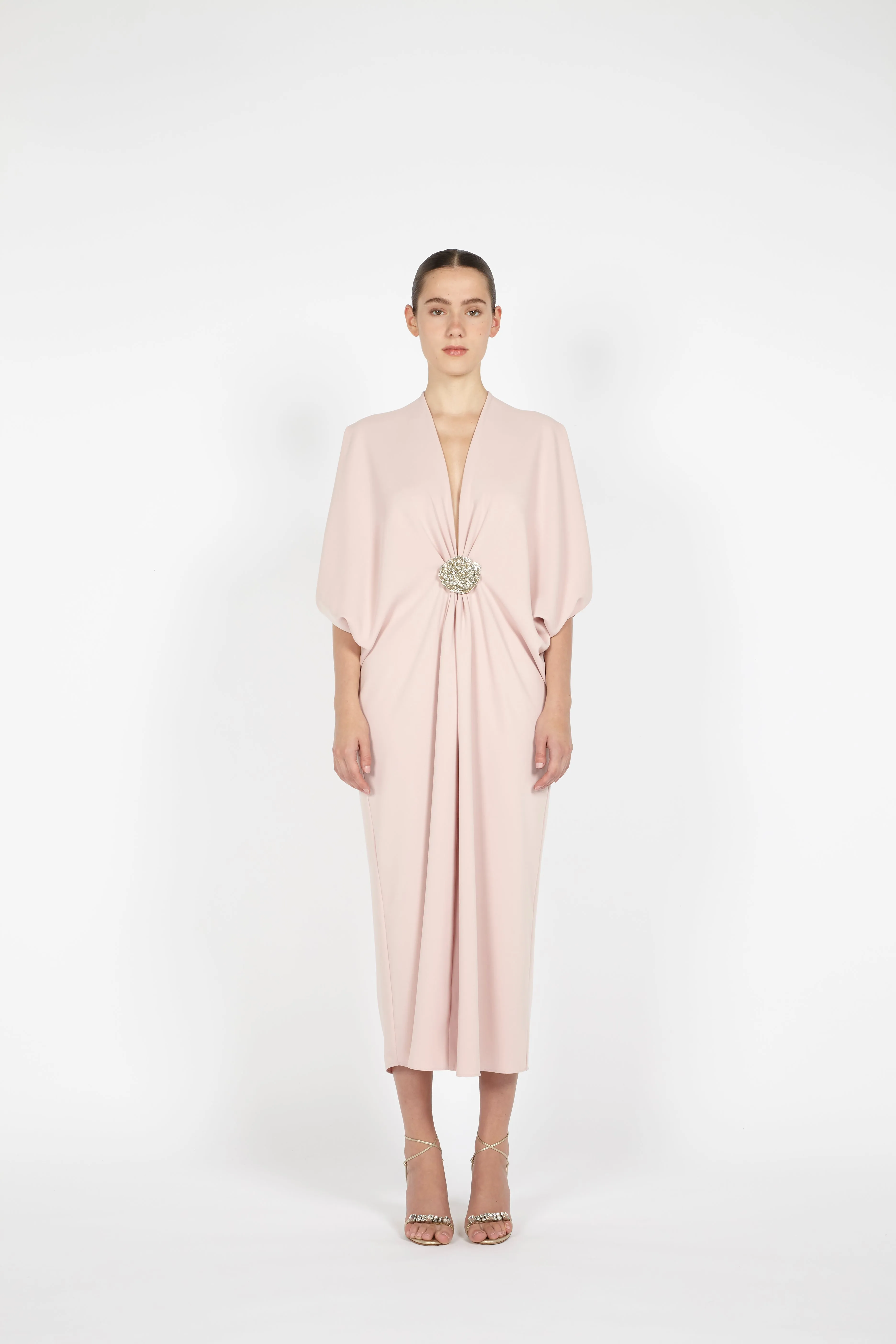 MIDI CREPE KAFTAN W/ EMBROIDERED DETAIL sold by Reem Acra