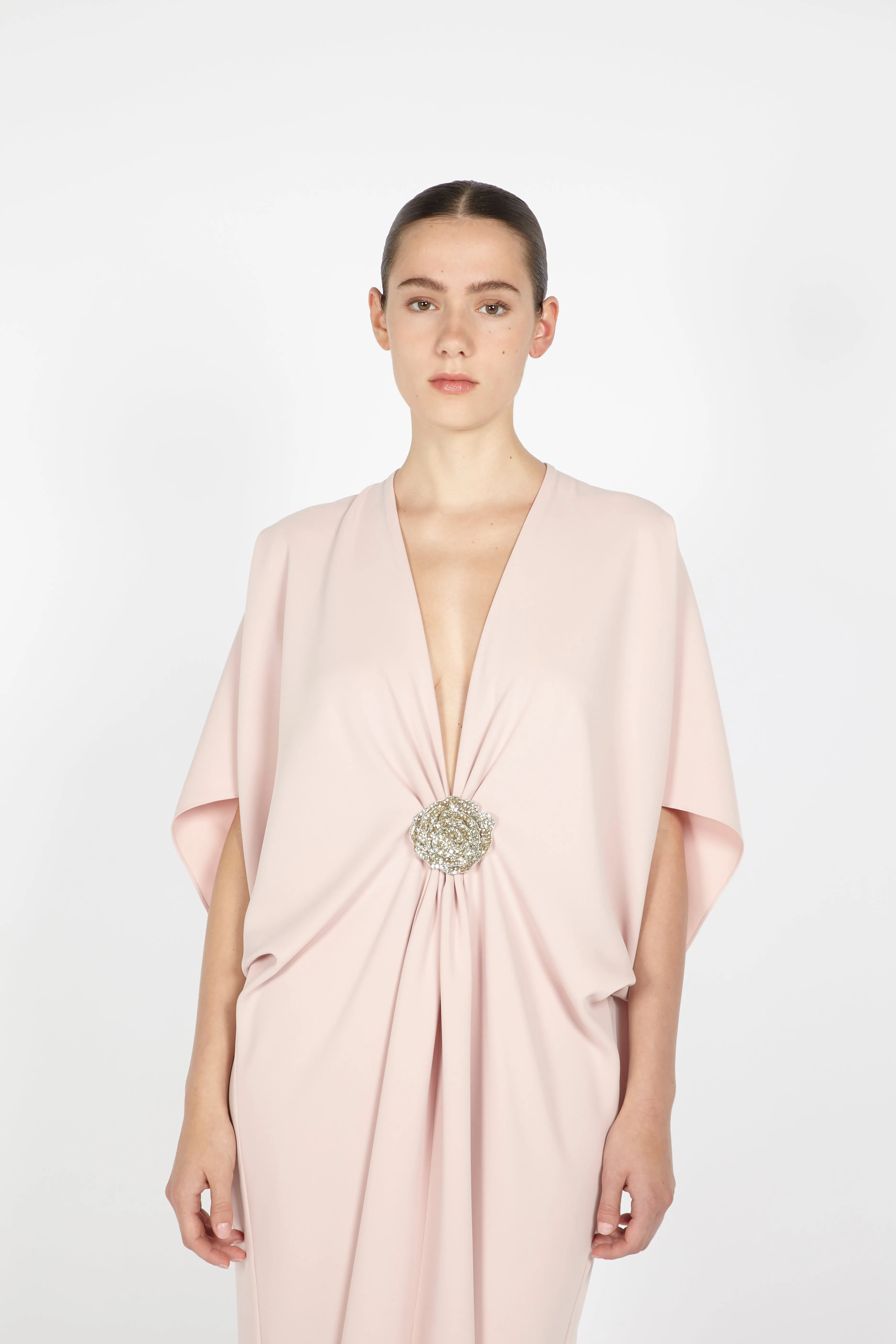 MIDI CREPE KAFTAN W/ EMBROIDERED DETAIL sold by Reem Acra product image thumbnail 3