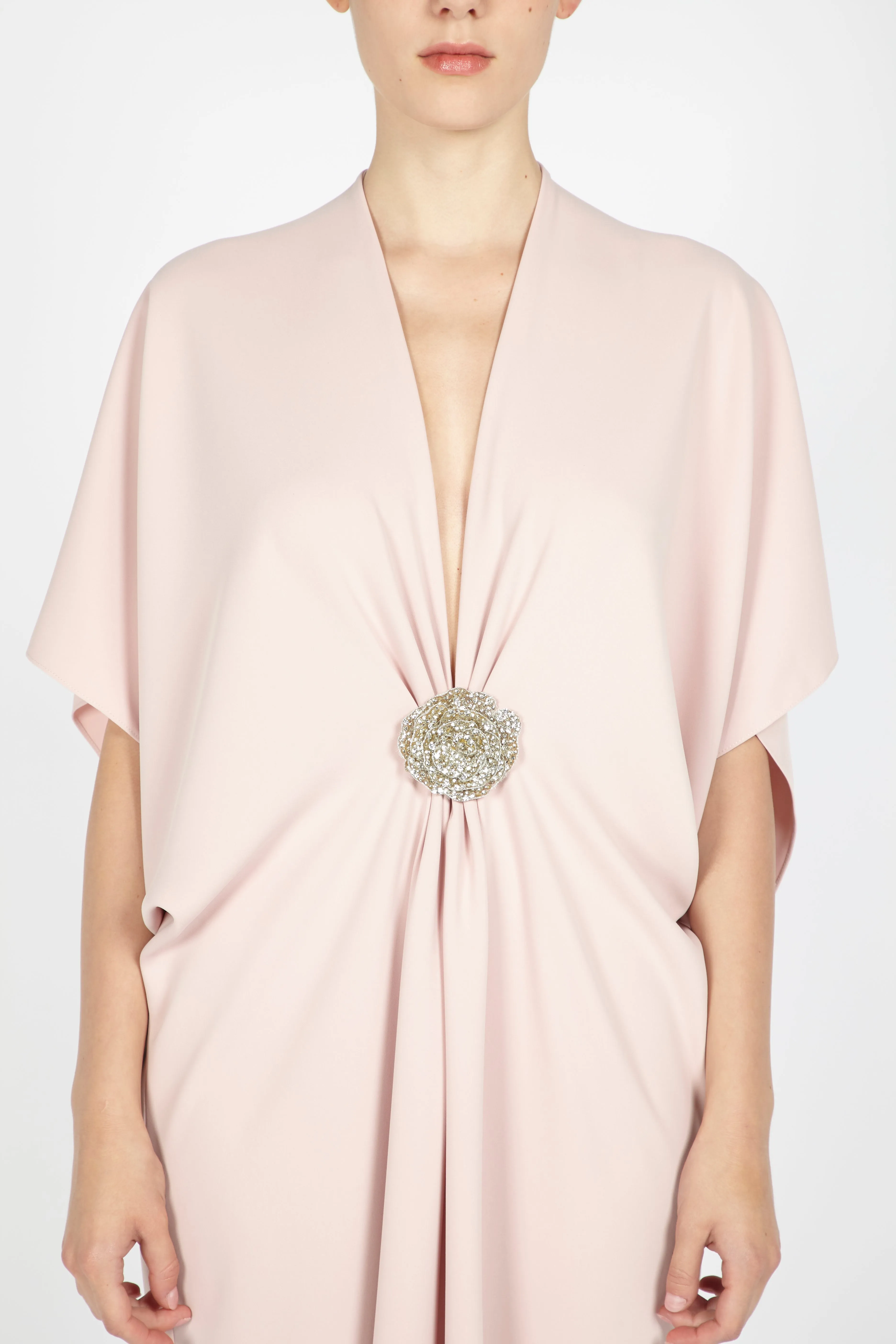 MIDI CREPE KAFTAN W/ EMBROIDERED DETAIL sold by Reem Acra product image thumbnail 4