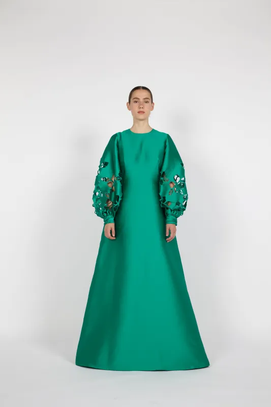 DRESS WITH FLORAL CUT-OUT BISHOP SLEEVES sold by Reem Acra