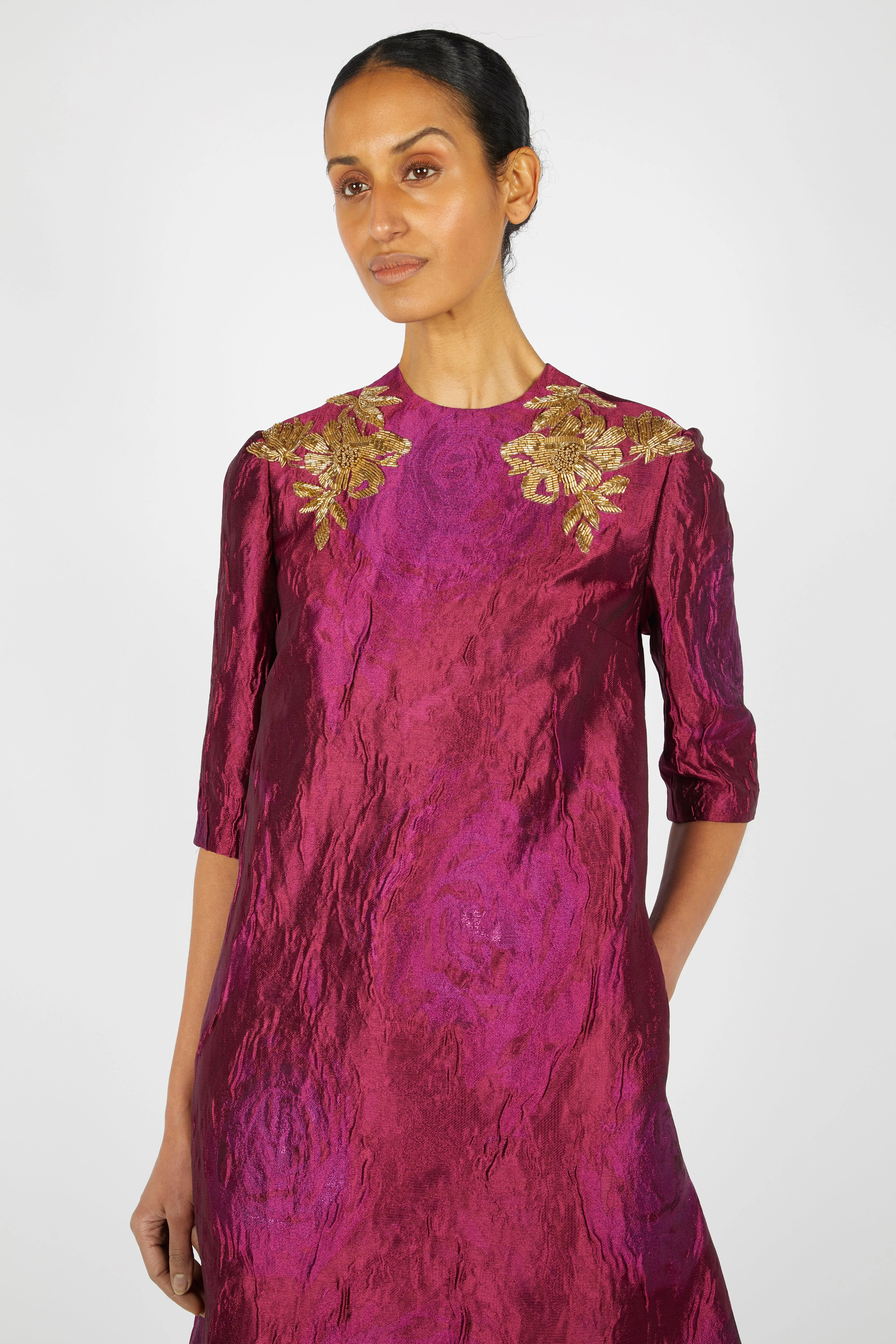 JEWEL NECK DRESS W/ SHOULDER EMBROIDERY sold by Reem Acra product image thumbnail 3