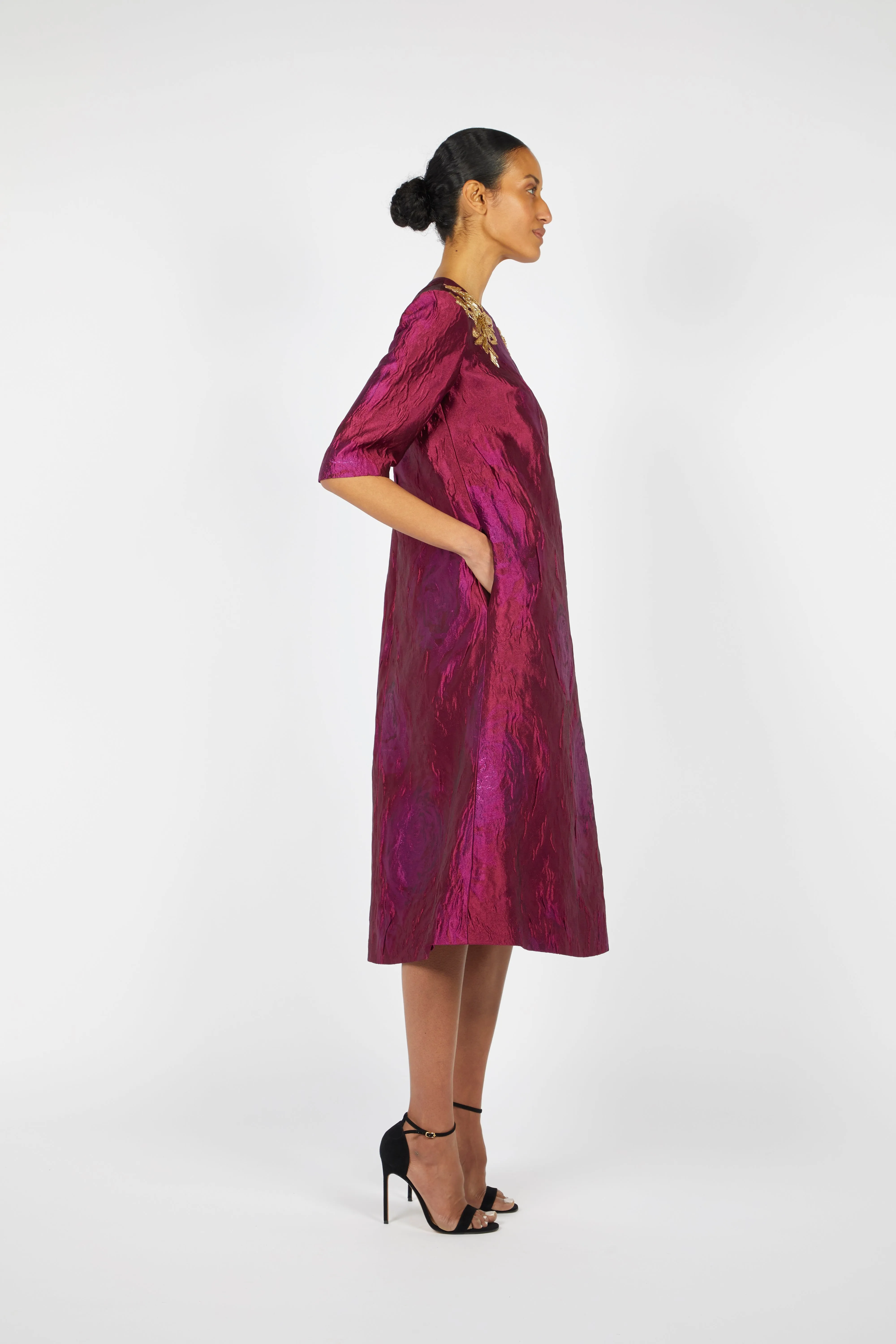 JEWEL NECK DRESS W/ SHOULDER EMBROIDERY sold by Reem Acra product image thumbnail 4