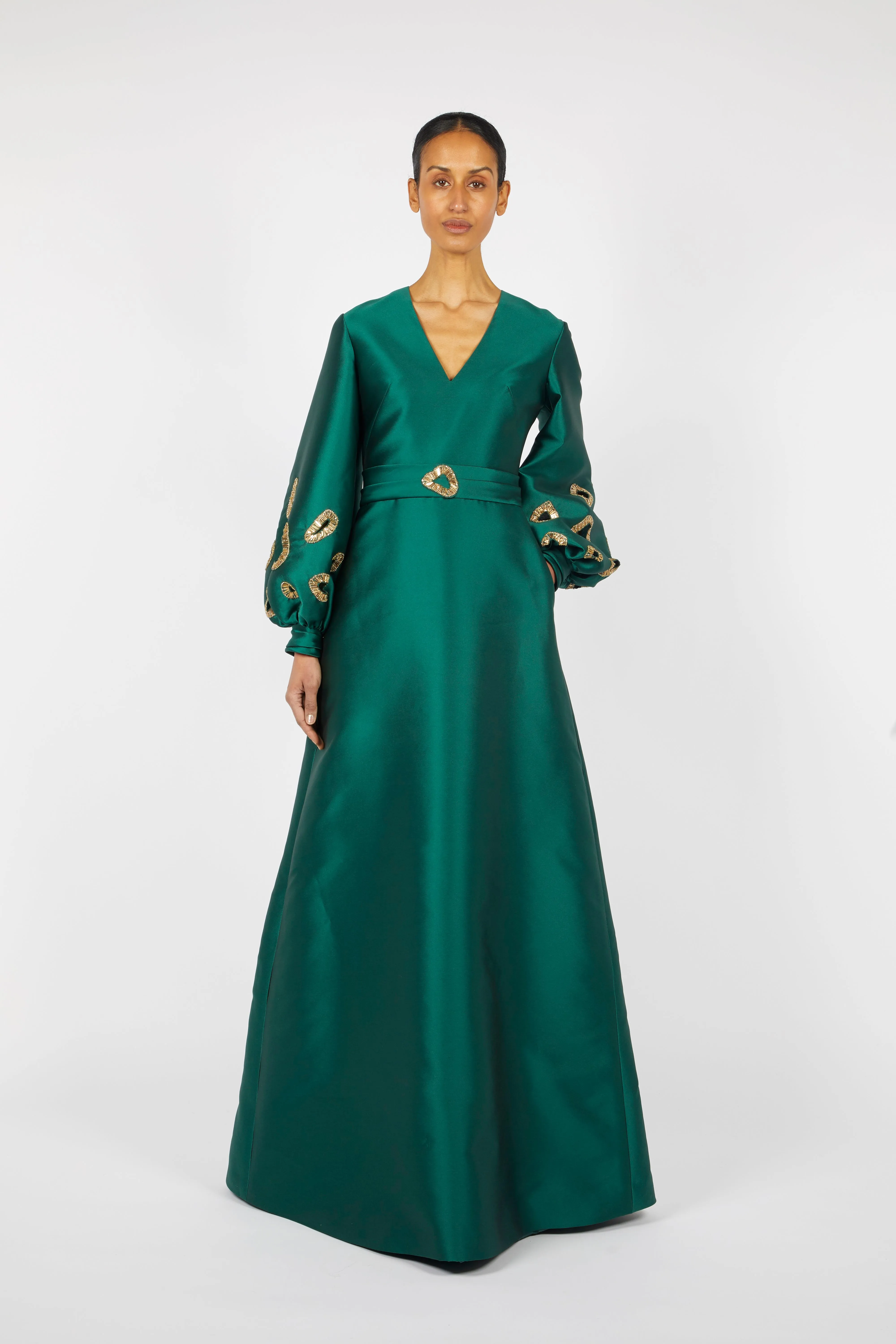 KAFTAN WITH EMBROIDERED CUT-OUT BISHOP SLEEVES sold by Reem Acra