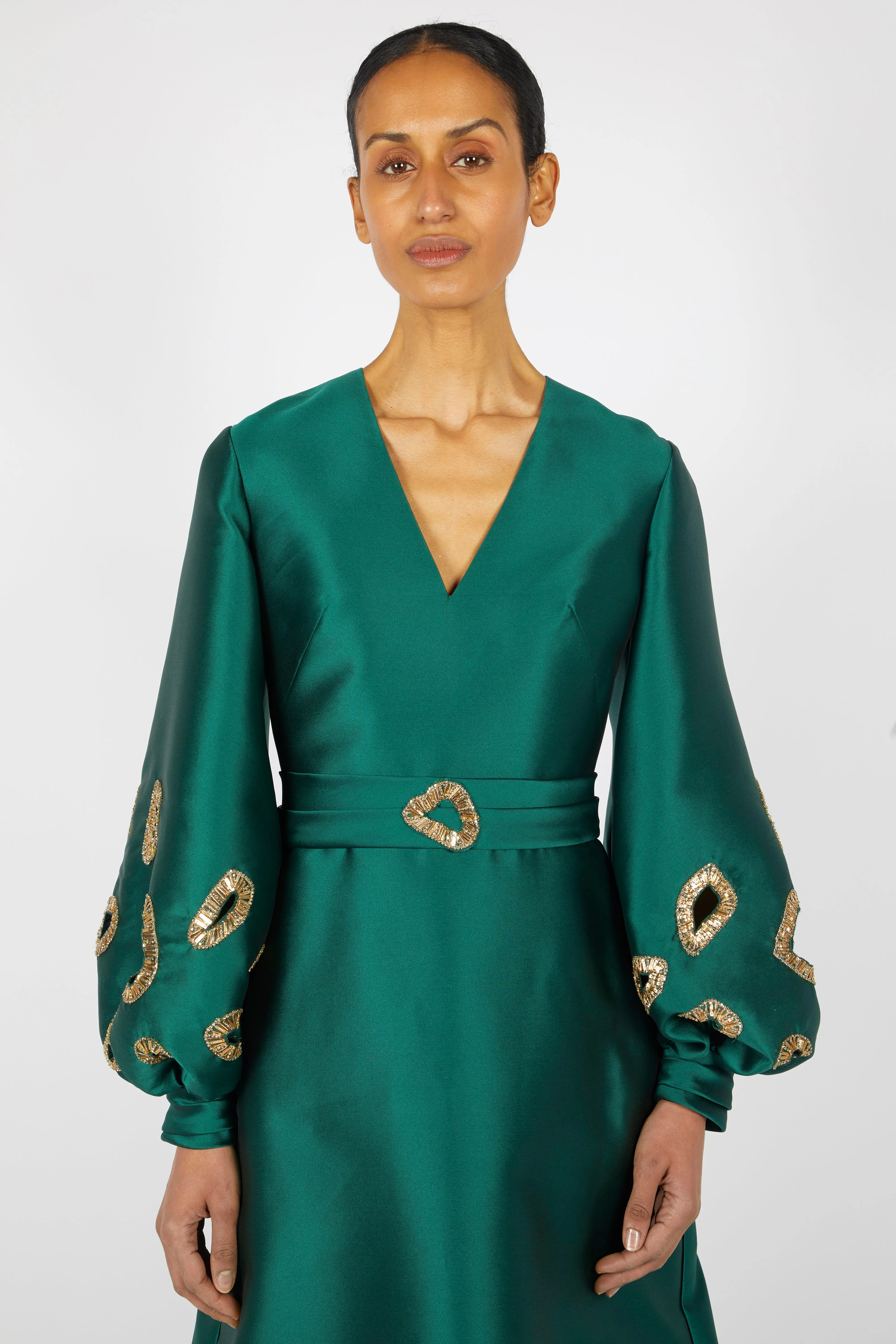 KAFTAN WITH EMBROIDERED CUT-OUT BISHOP SLEEVES sold by Reem Acra product image thumbnail 3