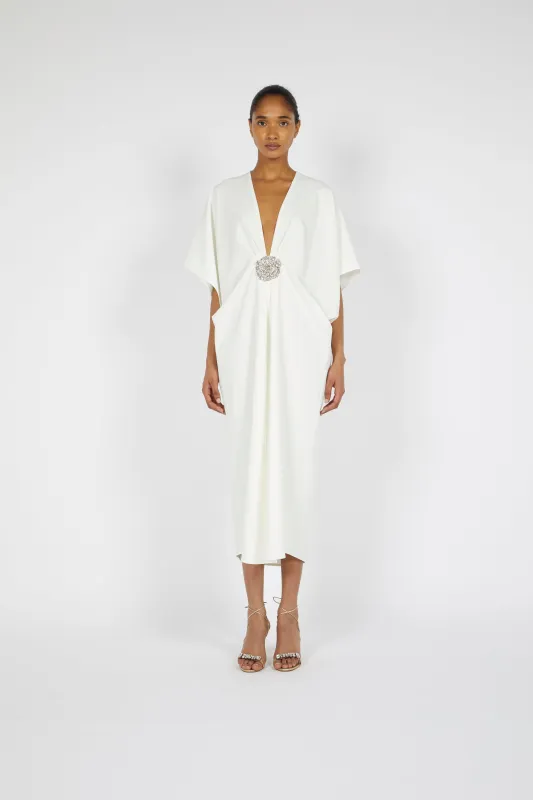 V-NECK MIDI CREPE KAFTAN (PRE-ORDER 6 WEEKS DELIVERY) sold by Reem Acra