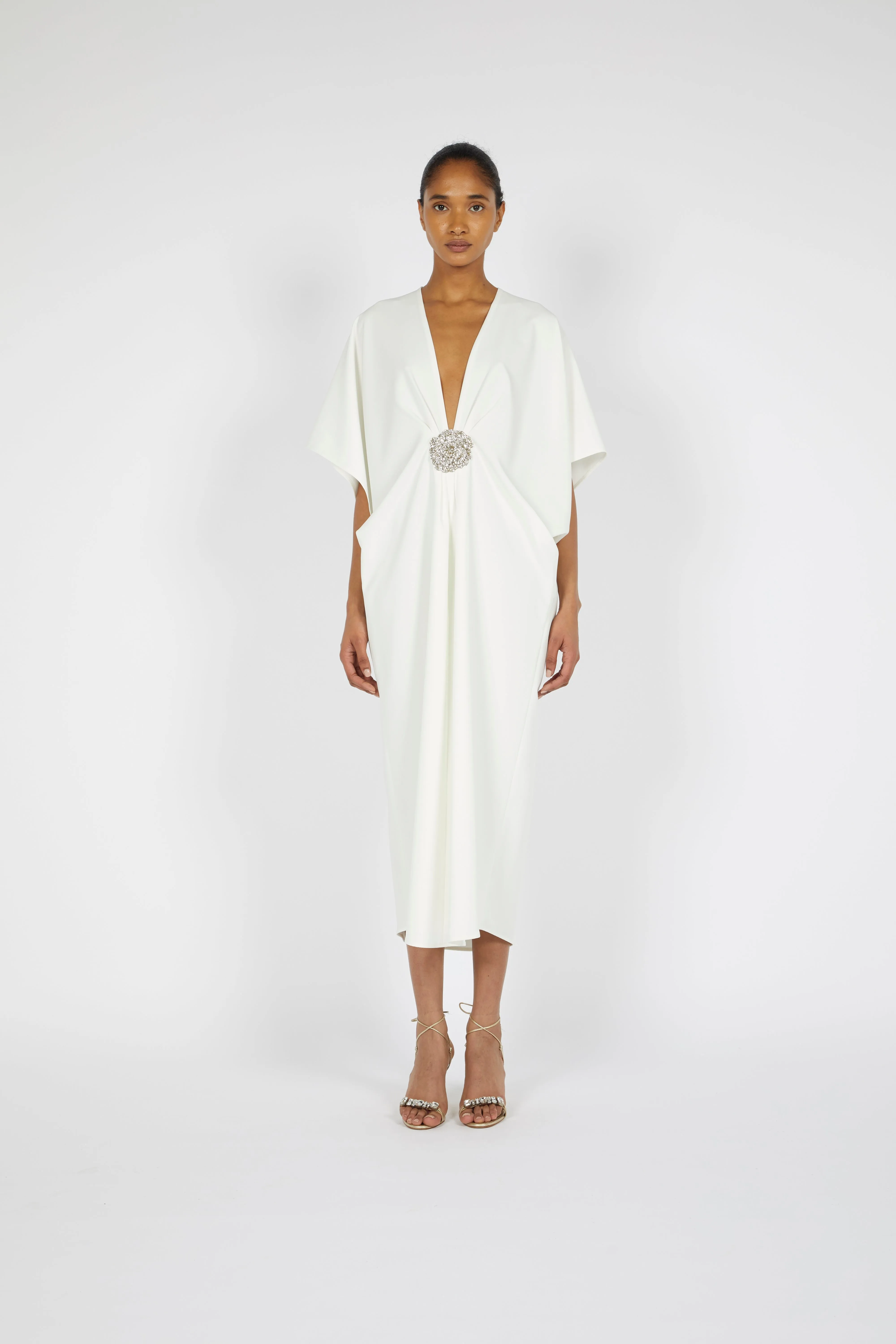 V-NECK MIDI CREPE KAFTAN (PRE-ORDER 6 WEEKS DELIVERY) sold by Reem Acra