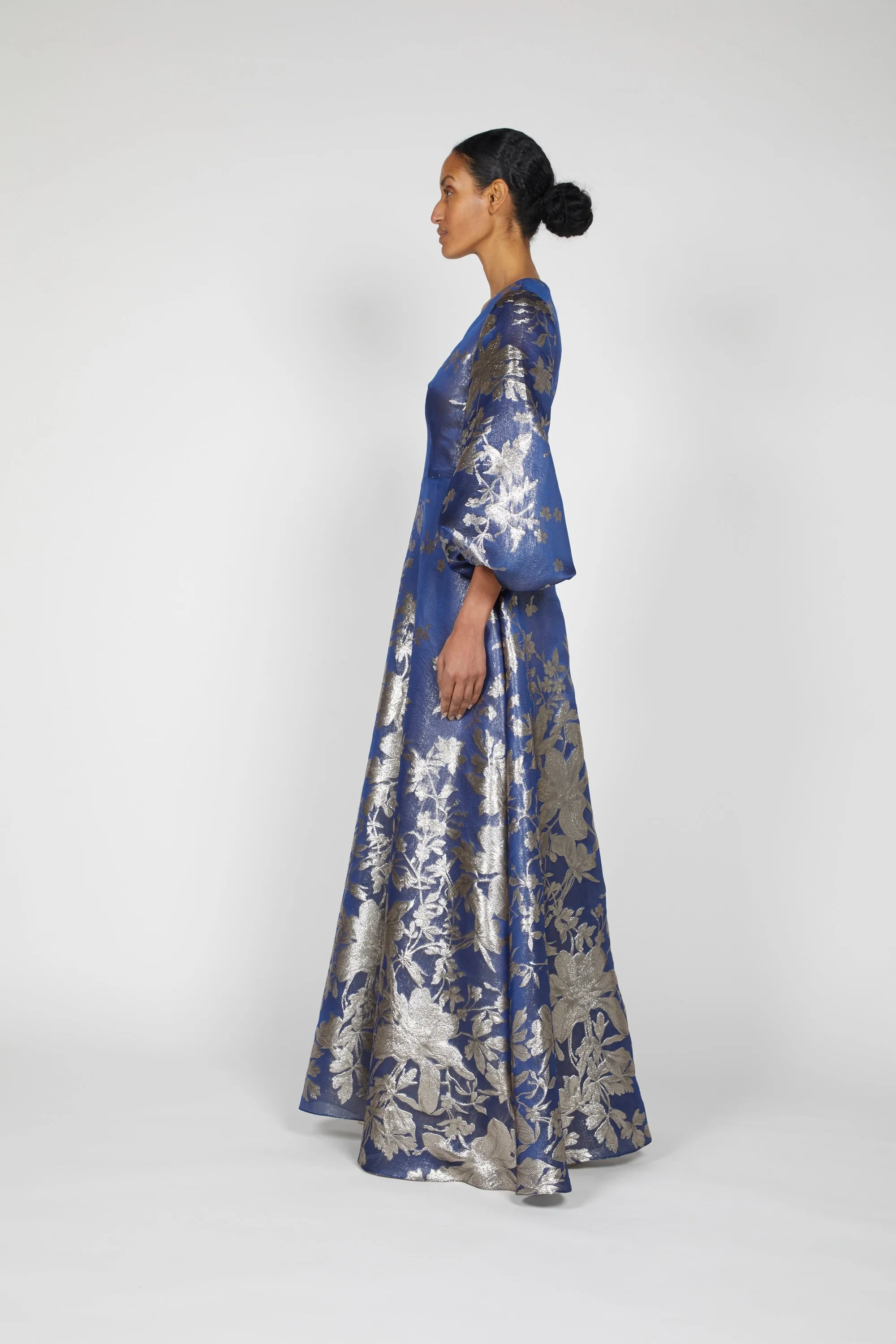 V-NECK BISHOP SLEEVE JACQUARD DRESS sold by Reem Acra product image thumbnail 3