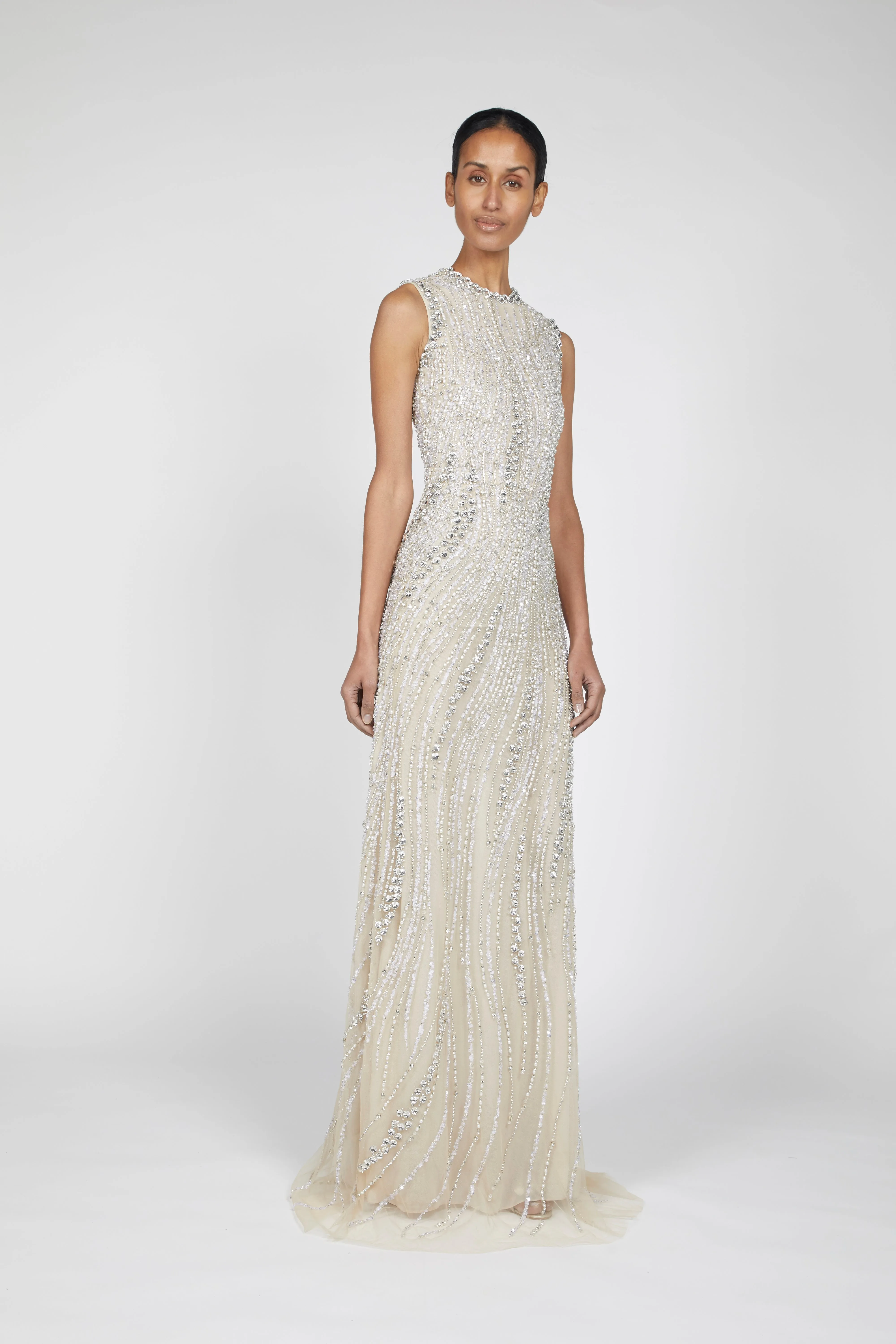 SLEEVELESS CRYSTAL AND PEARL EMBROIDERED GOWN sold by Reem Acra