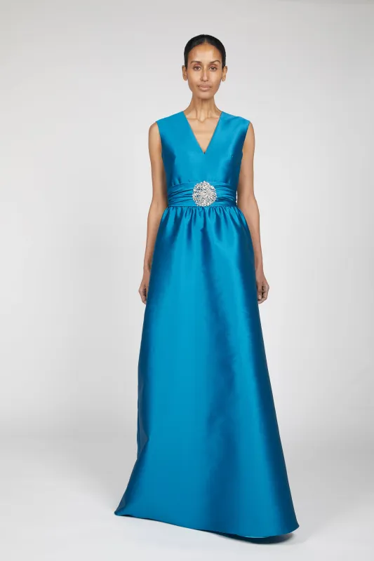 V-NECK FLOOR LENGTH MIKADO SOFT DRESS WITH WAIST DETAIL sold by Reem Acra