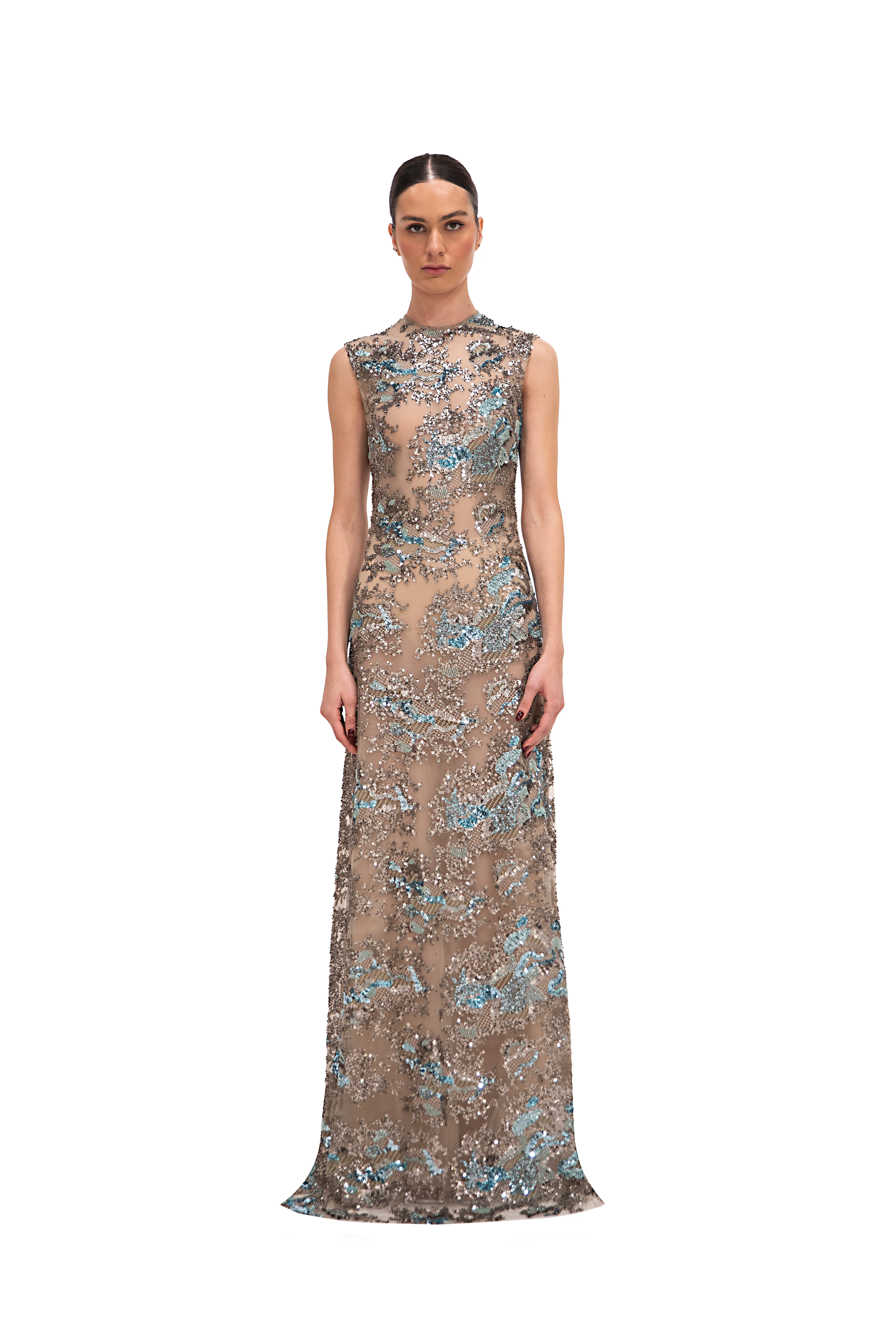 SLEEVELESS METALLIC EMBROIDERED GOWN (PRE-ORDER 8 WEEKS DELIVERY) sold by Reem Acra