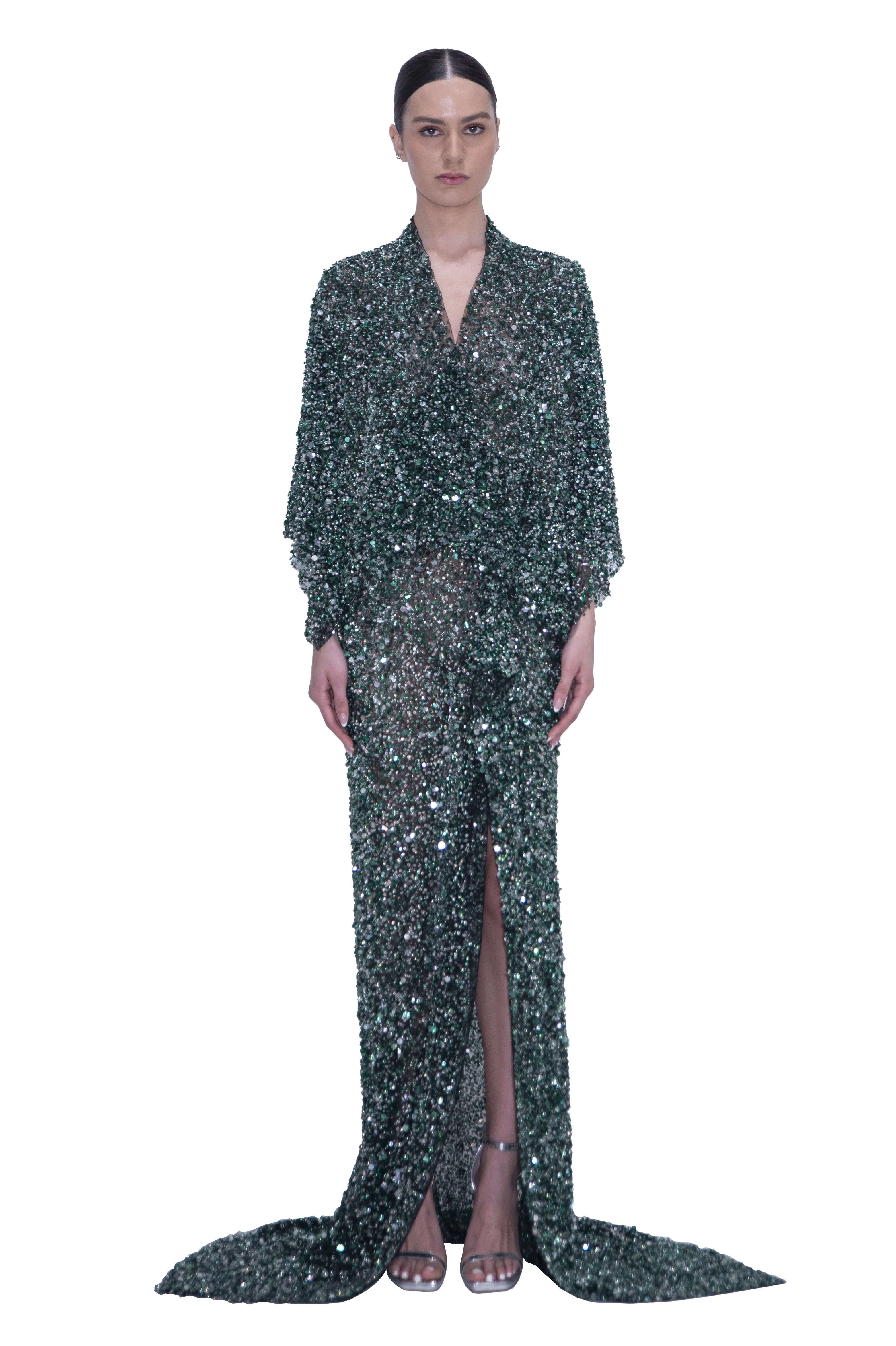 SEQUIN WRAP GOWN WITH LONG SLEEVES (PRE-ORDER 10 WEEKS DELIVERY) sold by Reem Acra