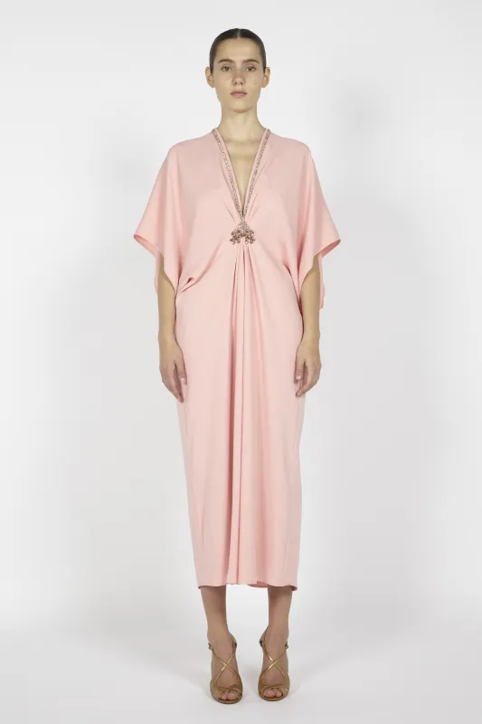 CREPE KAFTAN WITH EMBROIDERED DETAIL made by Reem Acra
