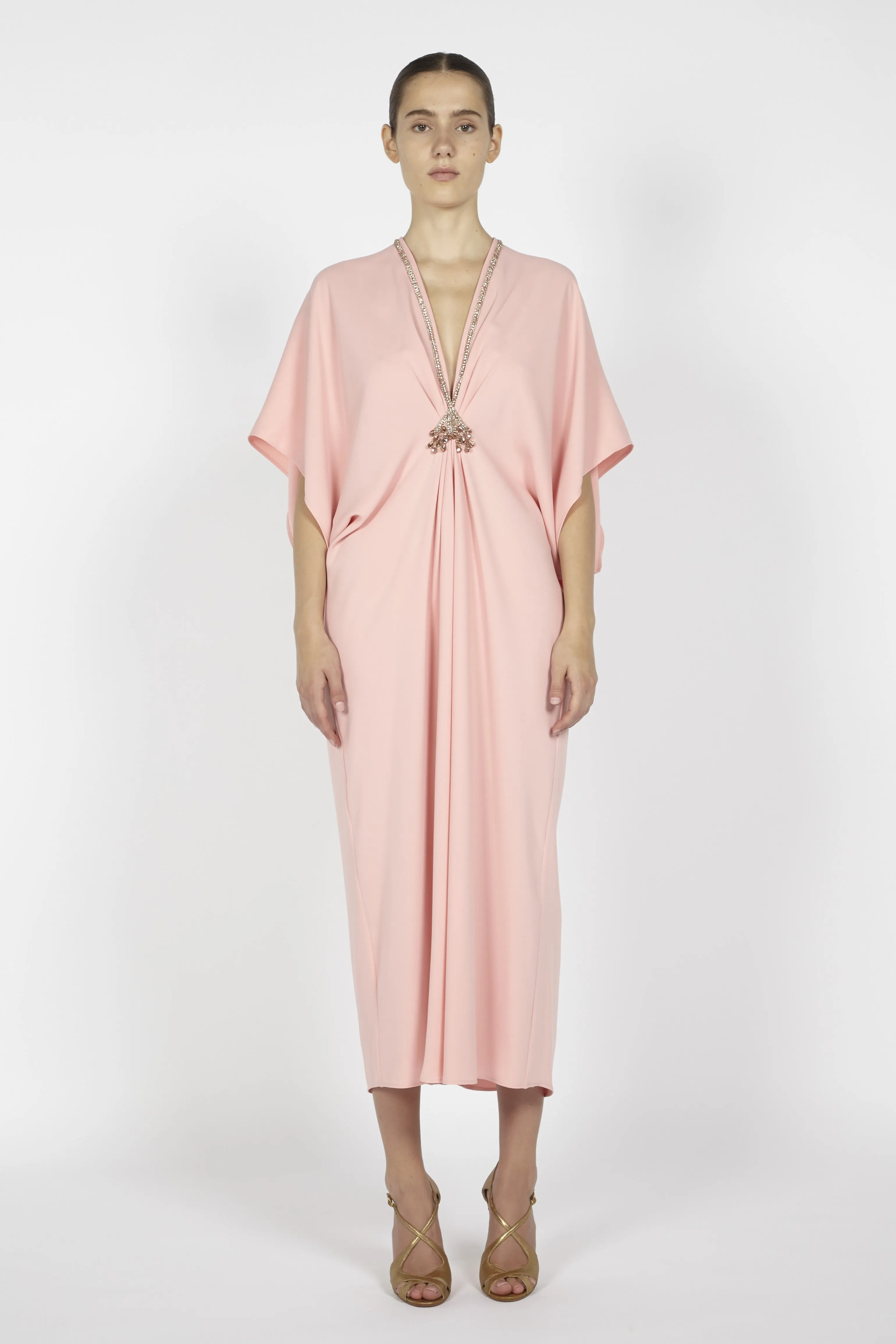 CREPE KAFTAN WITH EMBROIDERED DETAIL sold by Reem Acra