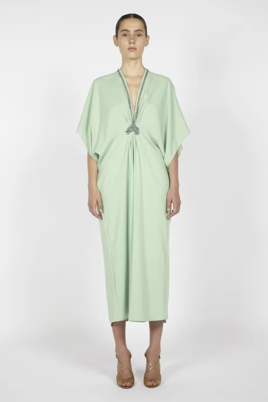 CREPE KAFTAN WITH EMBROIDERED DETAIL made by Reem Acra