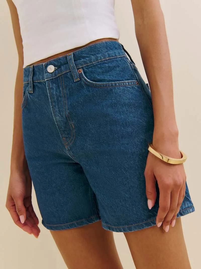 Raye Mid Rise 6” Jean Shorts sold by Reformation