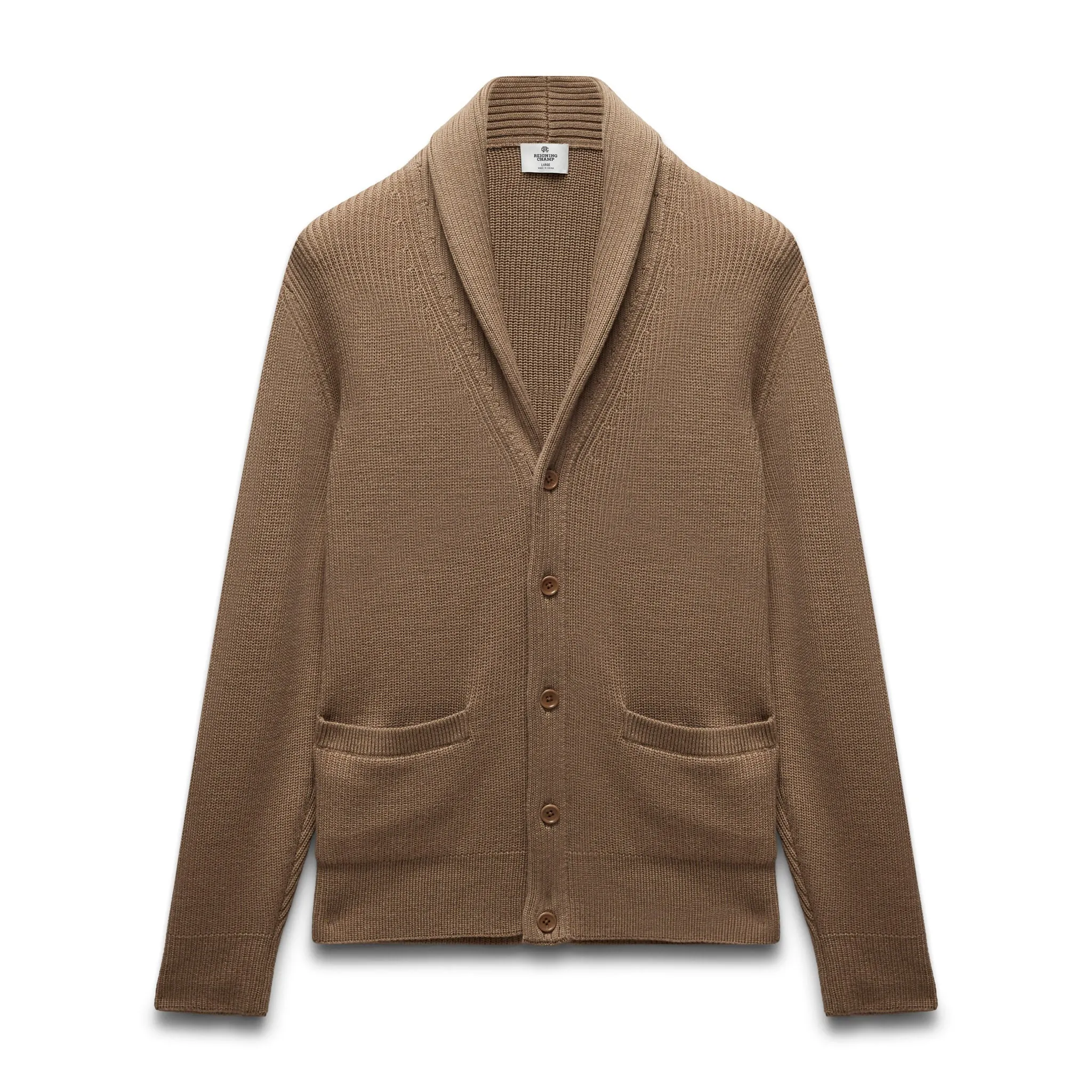 Merino Rib Vinnie Shawl Cardigan sold by Reigning Champ