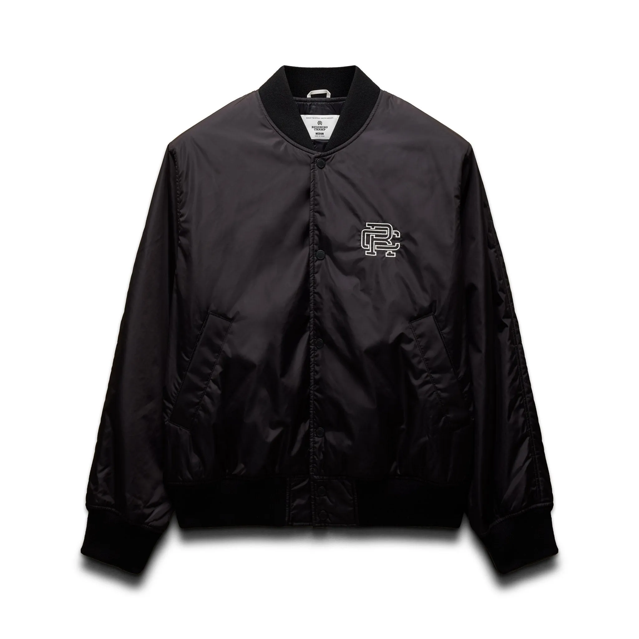 Econyl Satin Nylon Arch Logo Stadium Jacket sold by Reigning Champ
