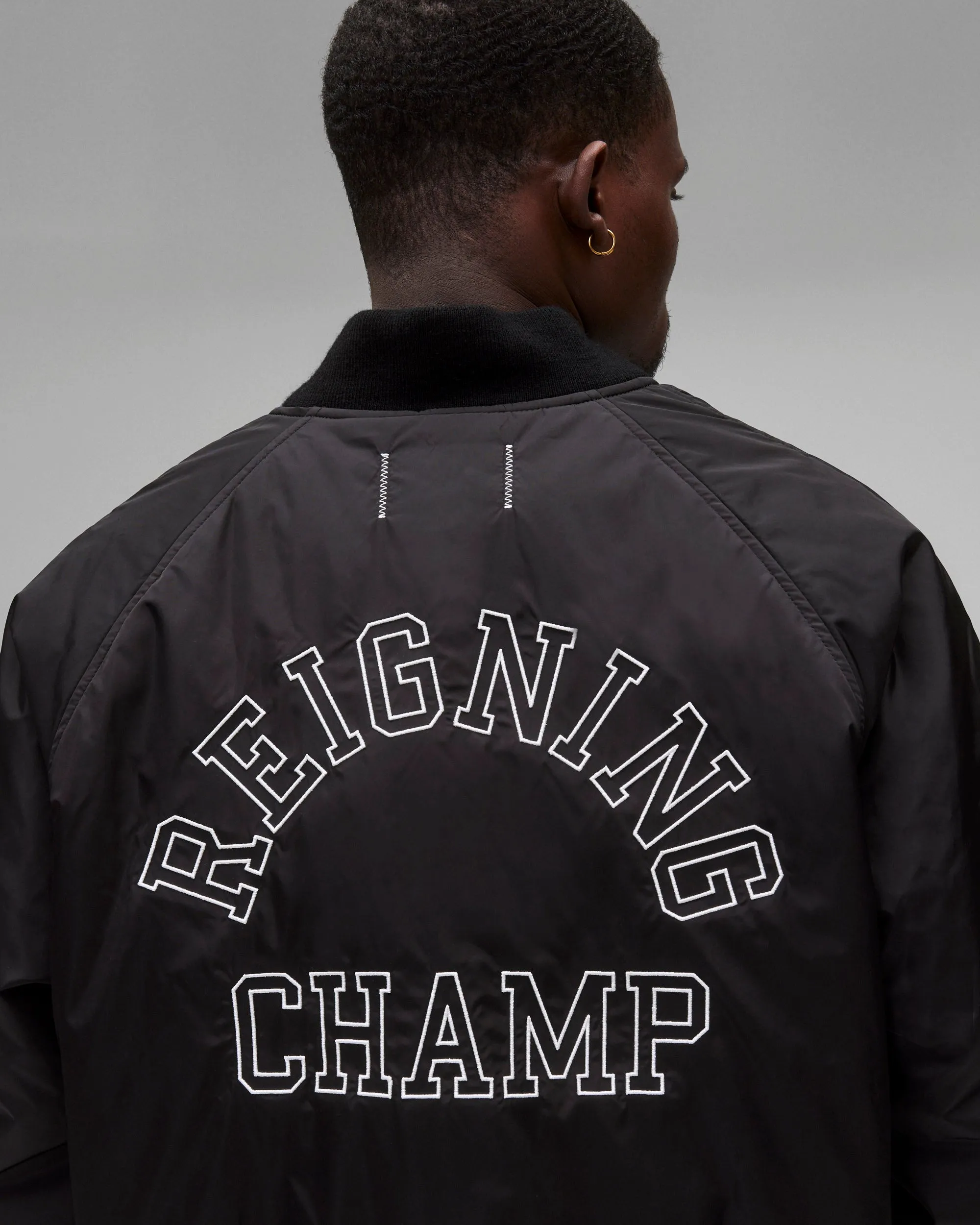 Econyl Satin Nylon Arch Logo Stadium Jacket sold by Reigning Champ product image thumbnail 3