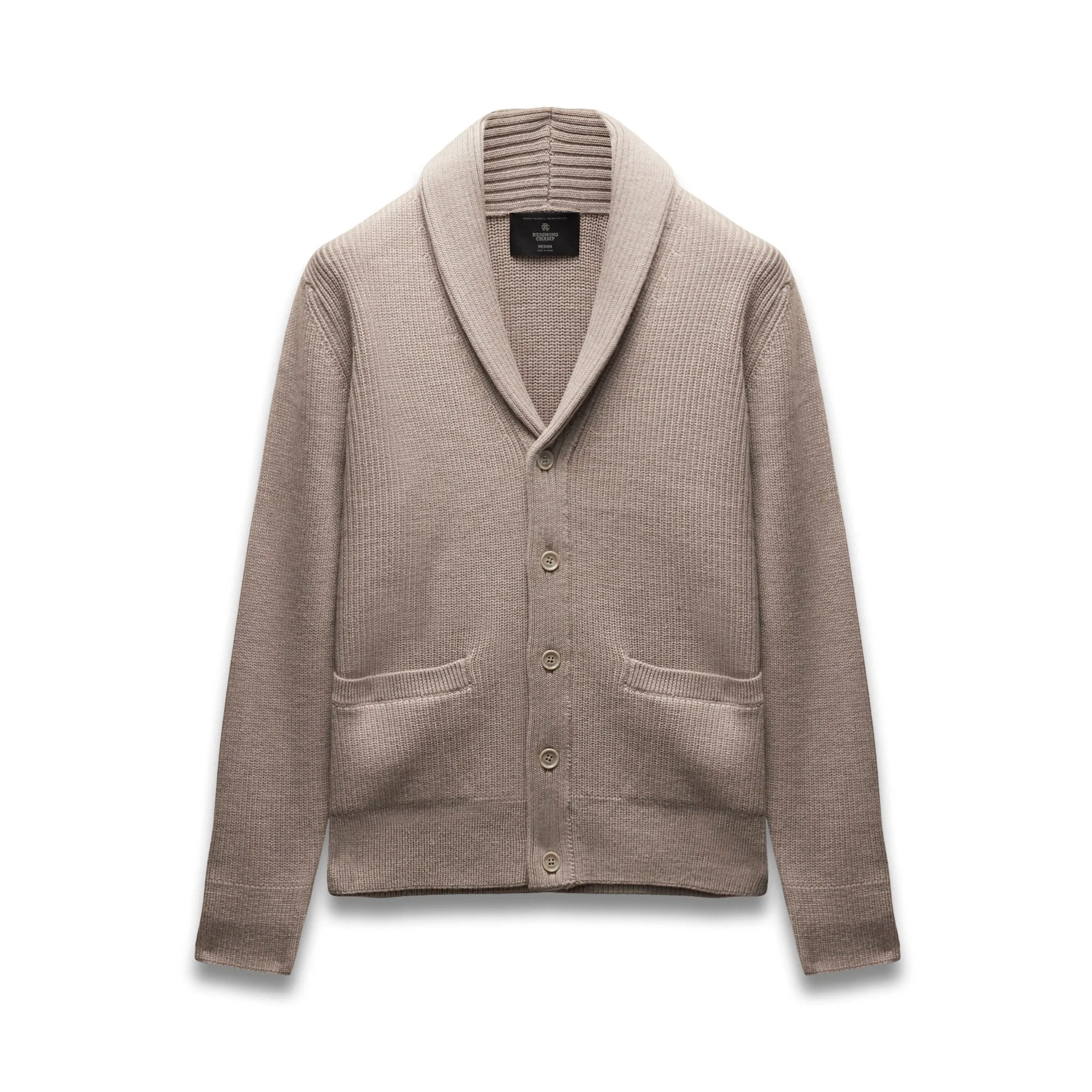 Merino Rib Vinnie Shawl Cardigan sold by Reigning Champ