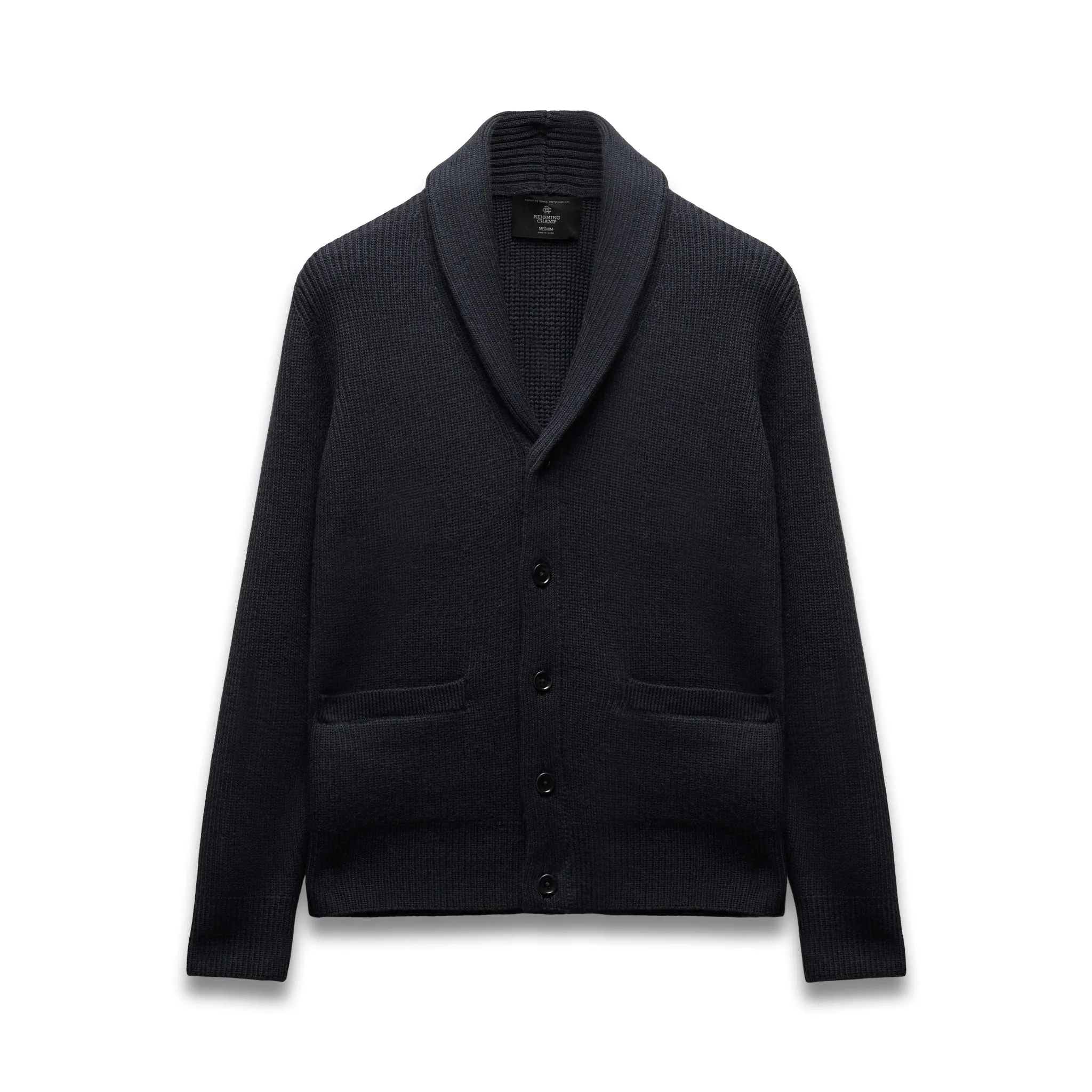 Merino Rib Vinnie Shawl Cardigan sold by Reigning Champ