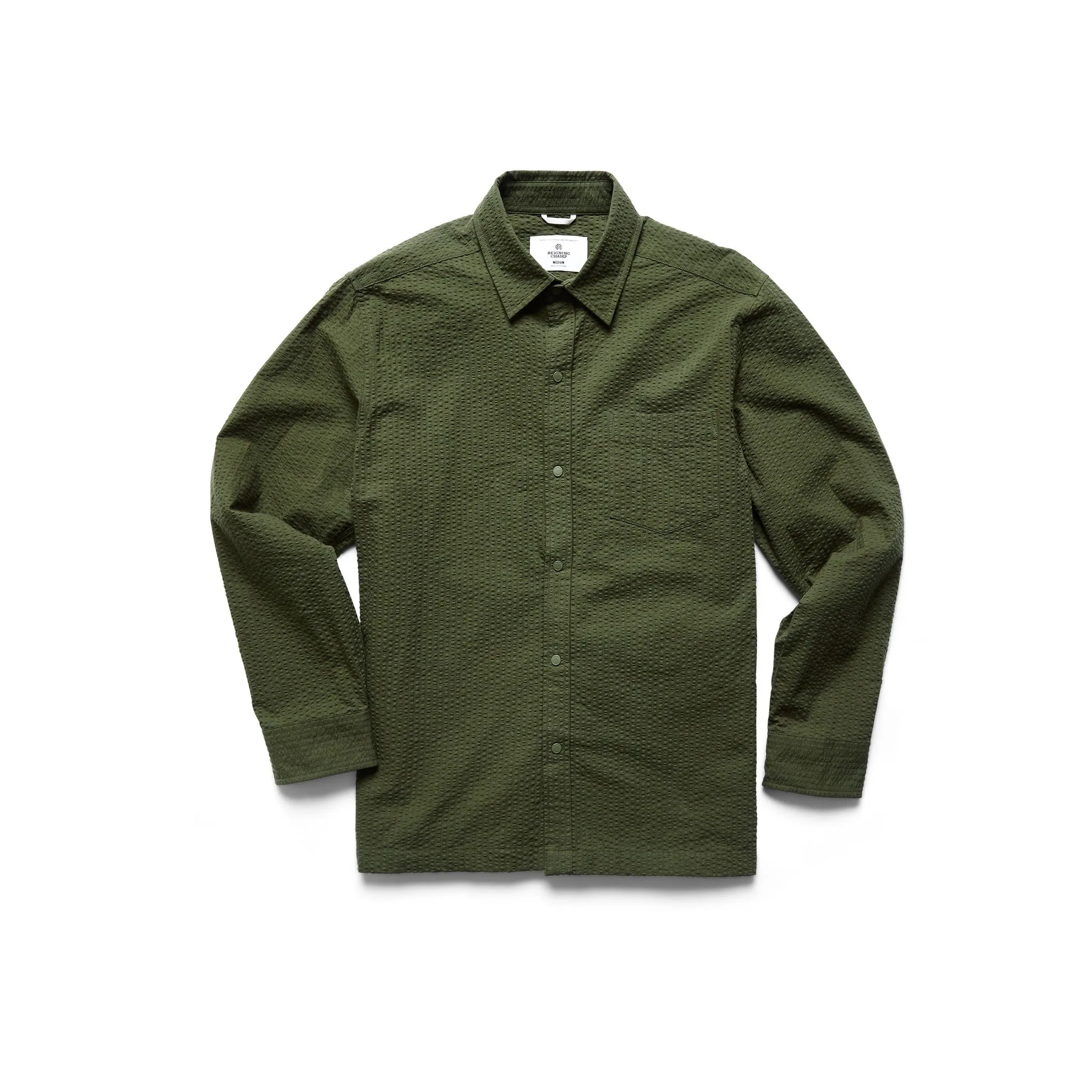 Cotton Seersucker Campus Overshirt sold by Reigning Champ