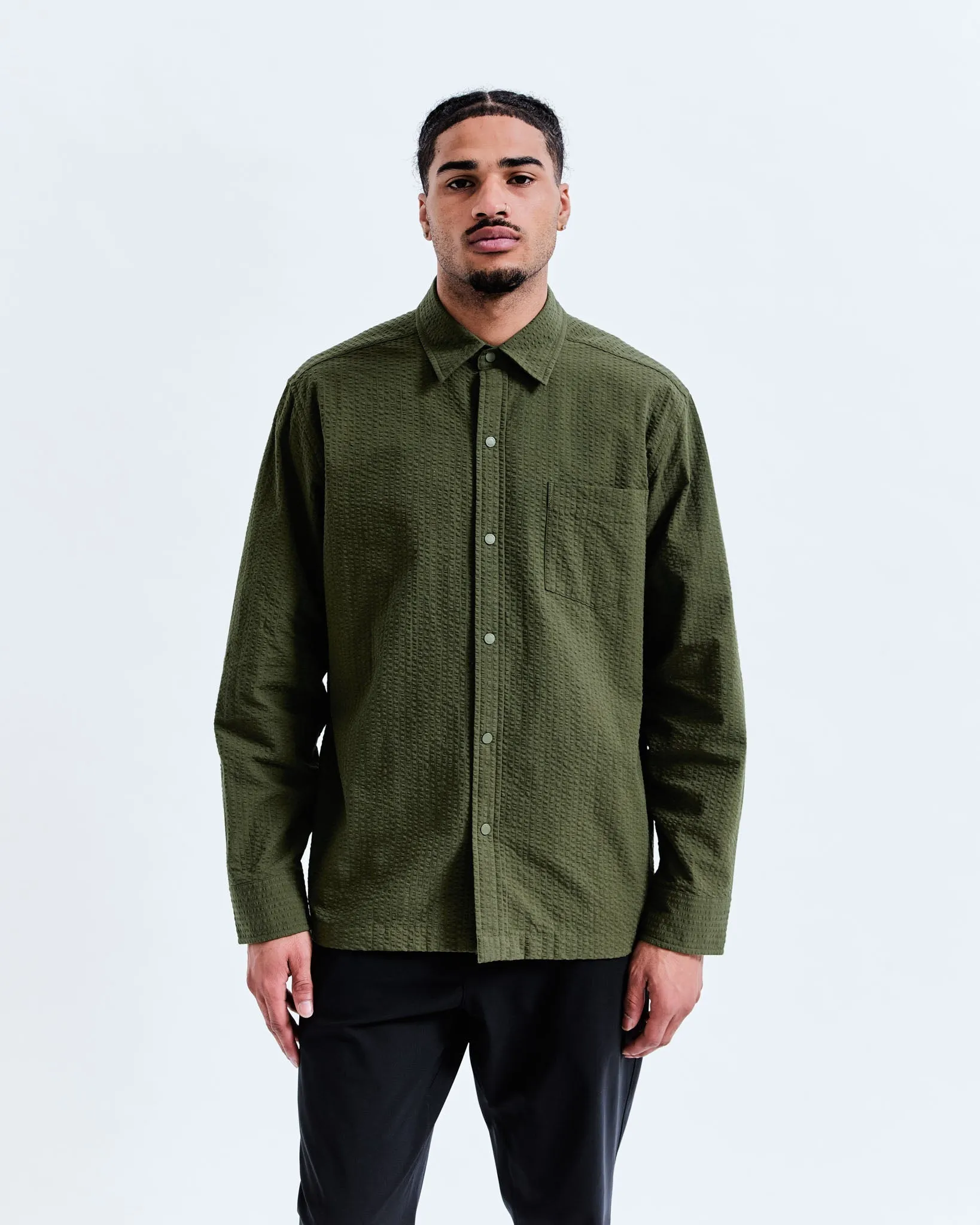 Cotton Seersucker Campus Overshirt sold by Reigning Champ product image thumbnail 2
