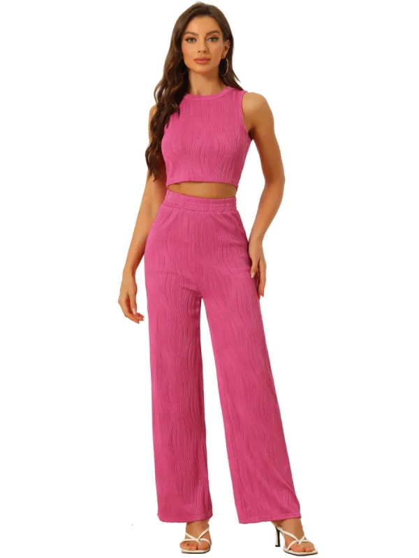 Allegra K - Sleeveless Crop Top Wide Leg Pants Outfits sold by Reitmans