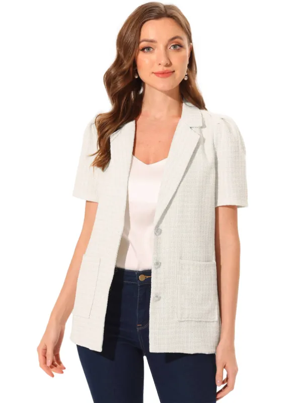 Allegra K - Work Short Sleeve Button Tweed Blazer sold by Reitmans