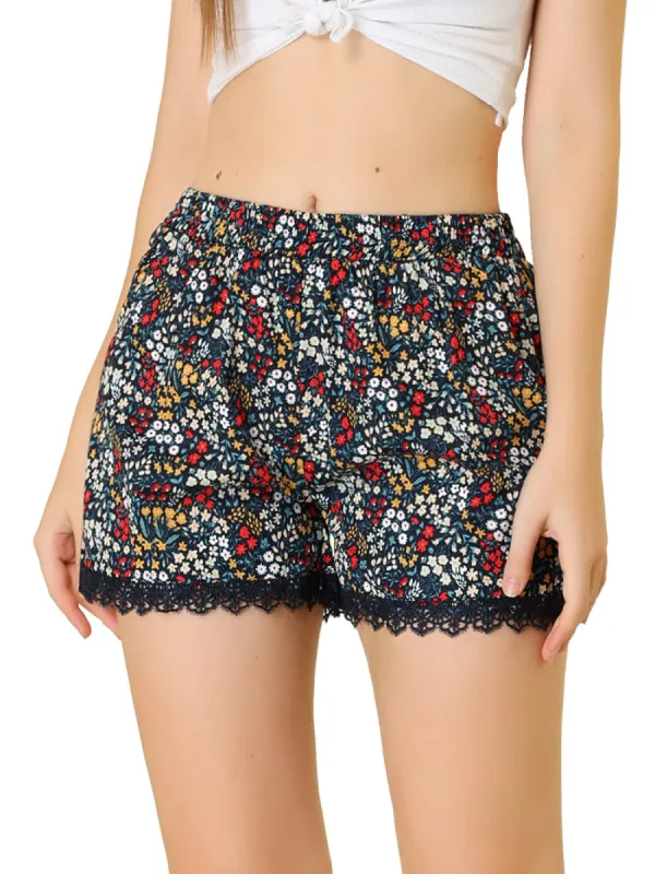 Allegra K - Elastic Waist Lace Trim Summer Floral Shorts sold by Reitmans