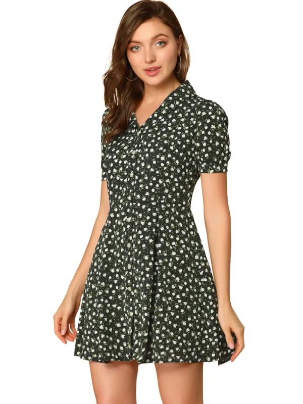 Allegra K- Floral Short Sleeve Button Flare Shirt Dress sold by Reitmans