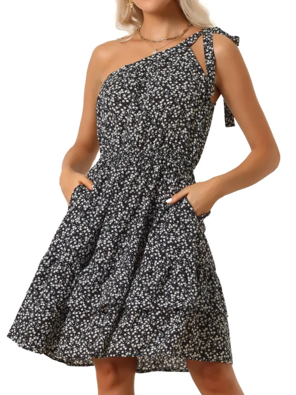 Allegra K - Floral One Shoulder Mini Sundress sold by Reitmans